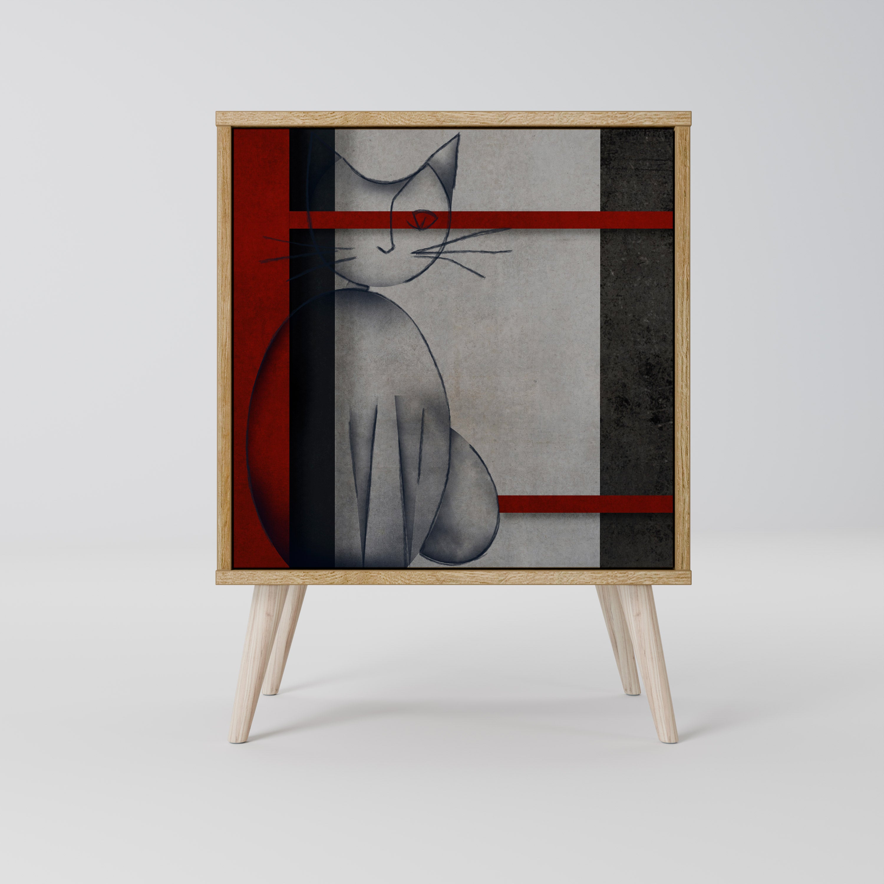 GRAY FIGURES 1-Door Sideboard in Oak Effect