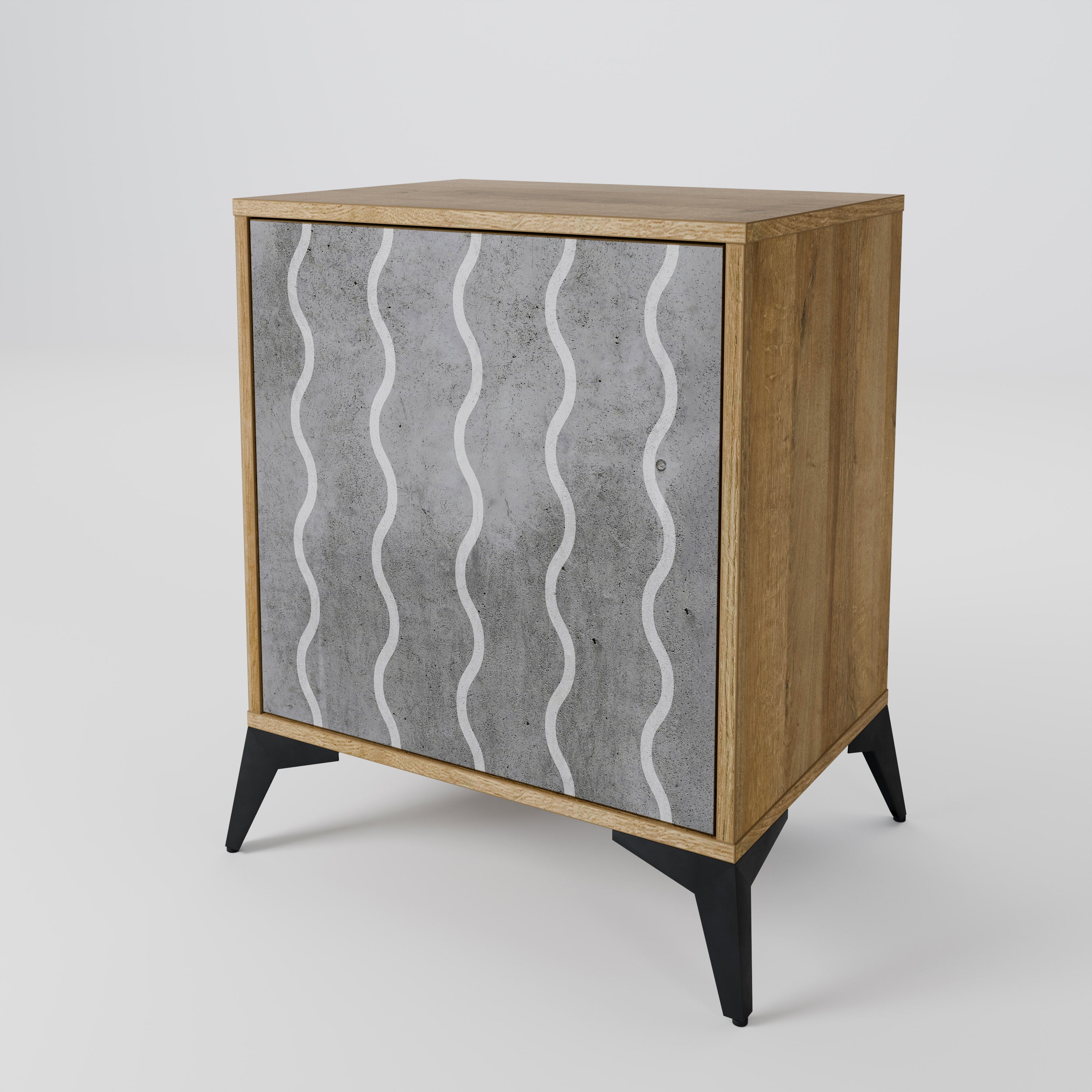 WAVES OF CONCRETE 1-Door Sideboard in Oak Effect