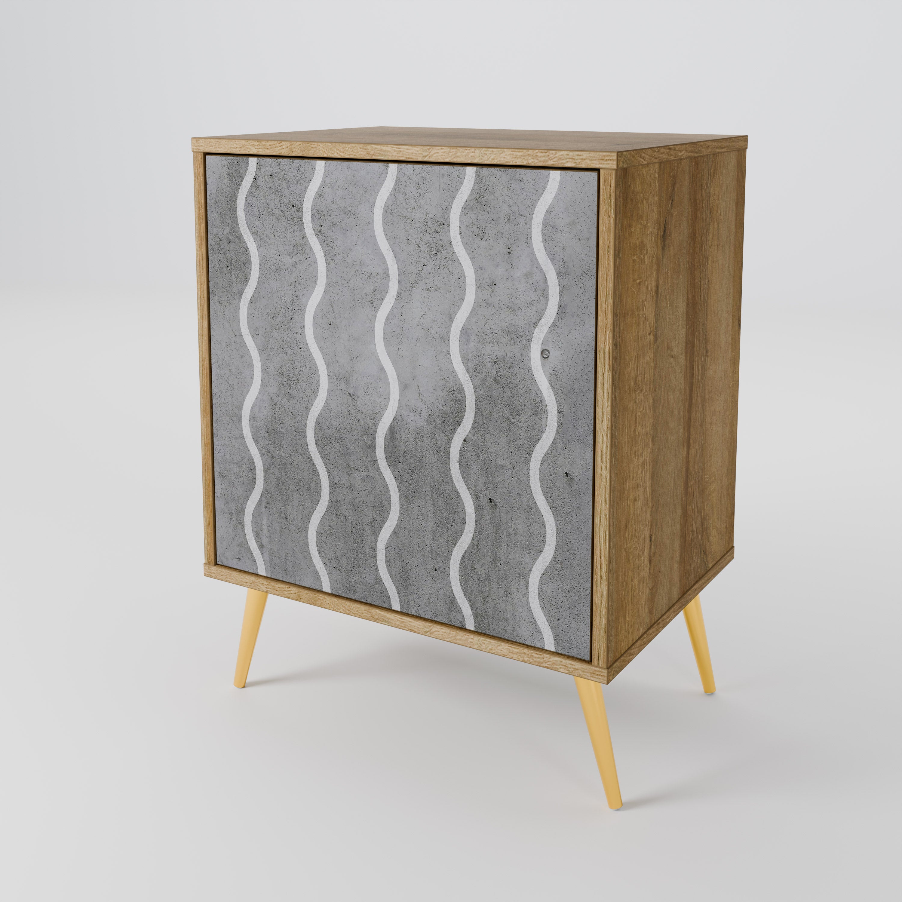 WAVES OF CONCRETE 1-Door Sideboard in Oak Effect