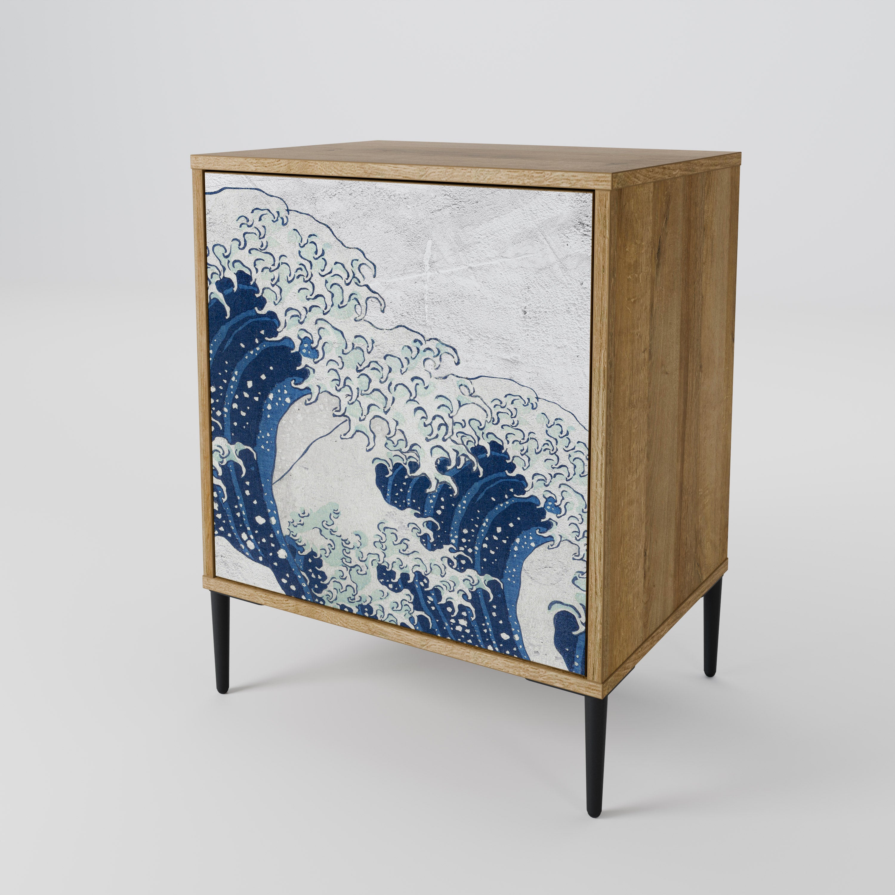 THE GREAT WAVE AT KANAGAWA 1-Door Sideboard in Oak Effect