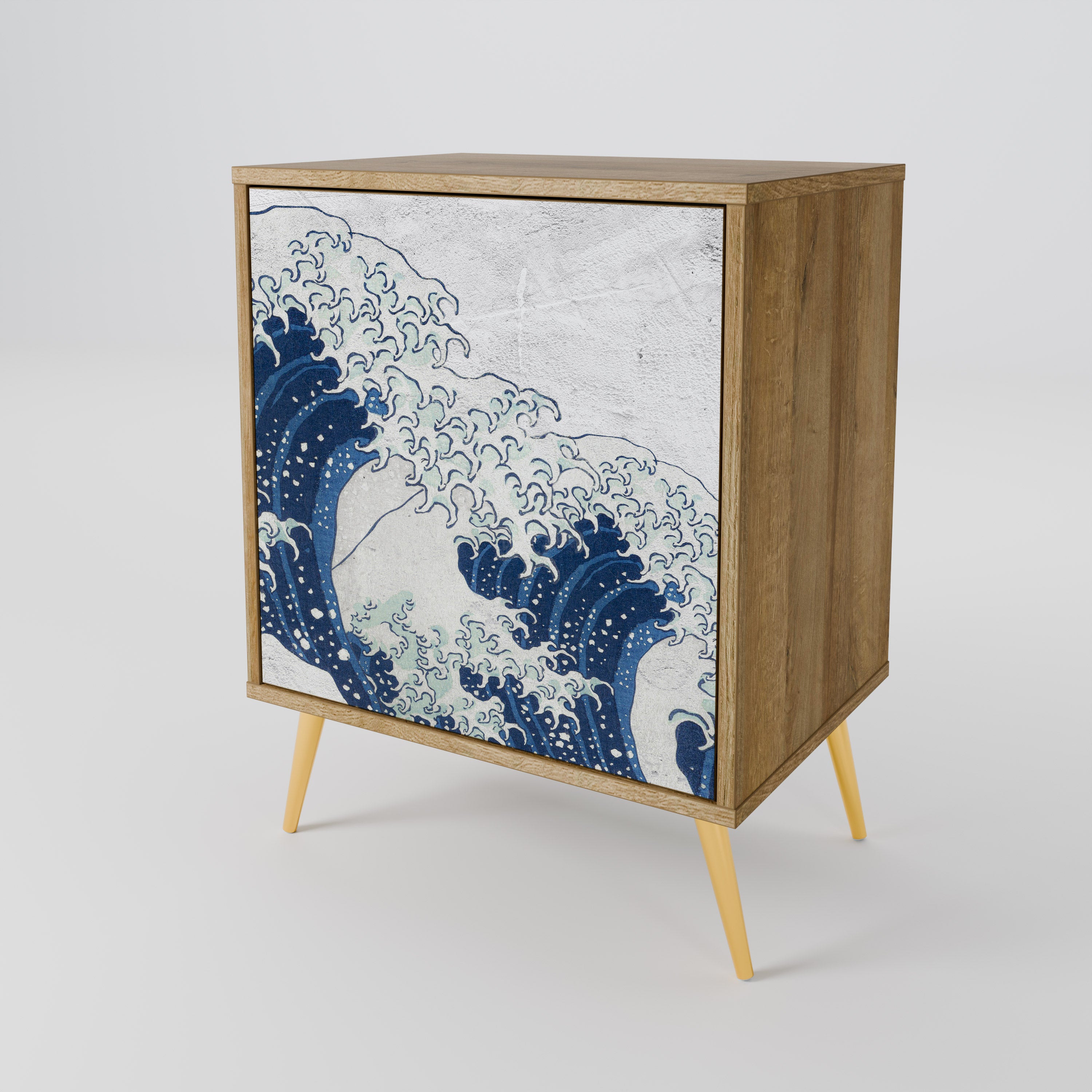 THE GREAT WAVE AT KANAGAWA 1-Door Sideboard in Oak Effect