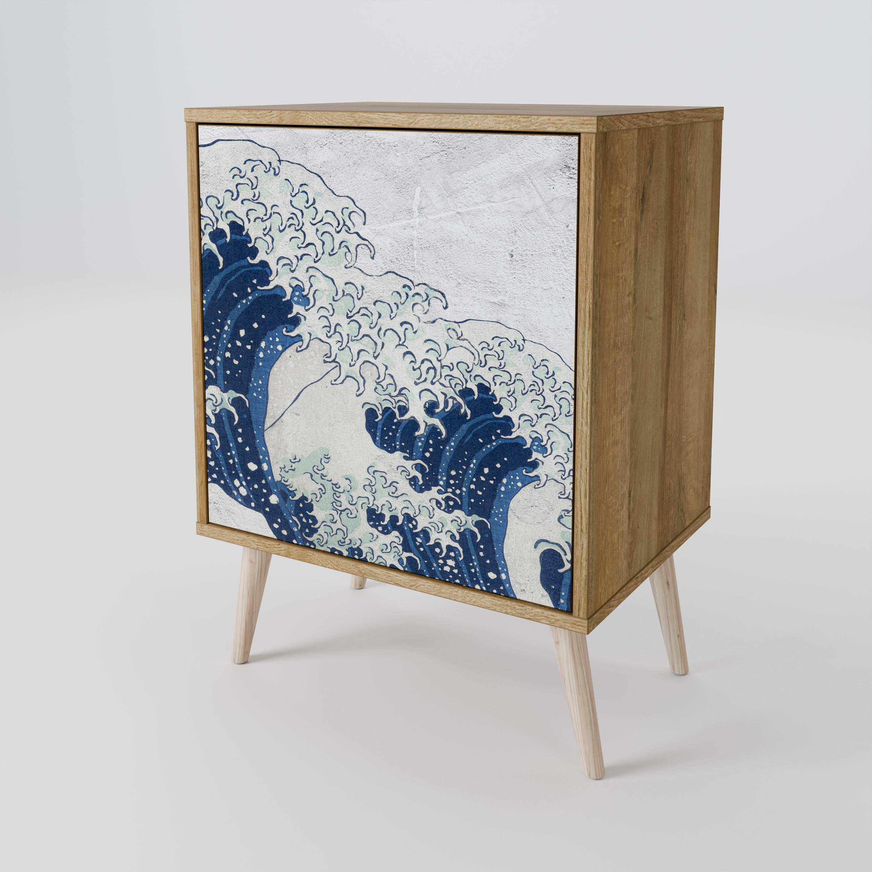 THE GREAT WAVE AT KANAGAWA 1-Door Sideboard in Oak Effect