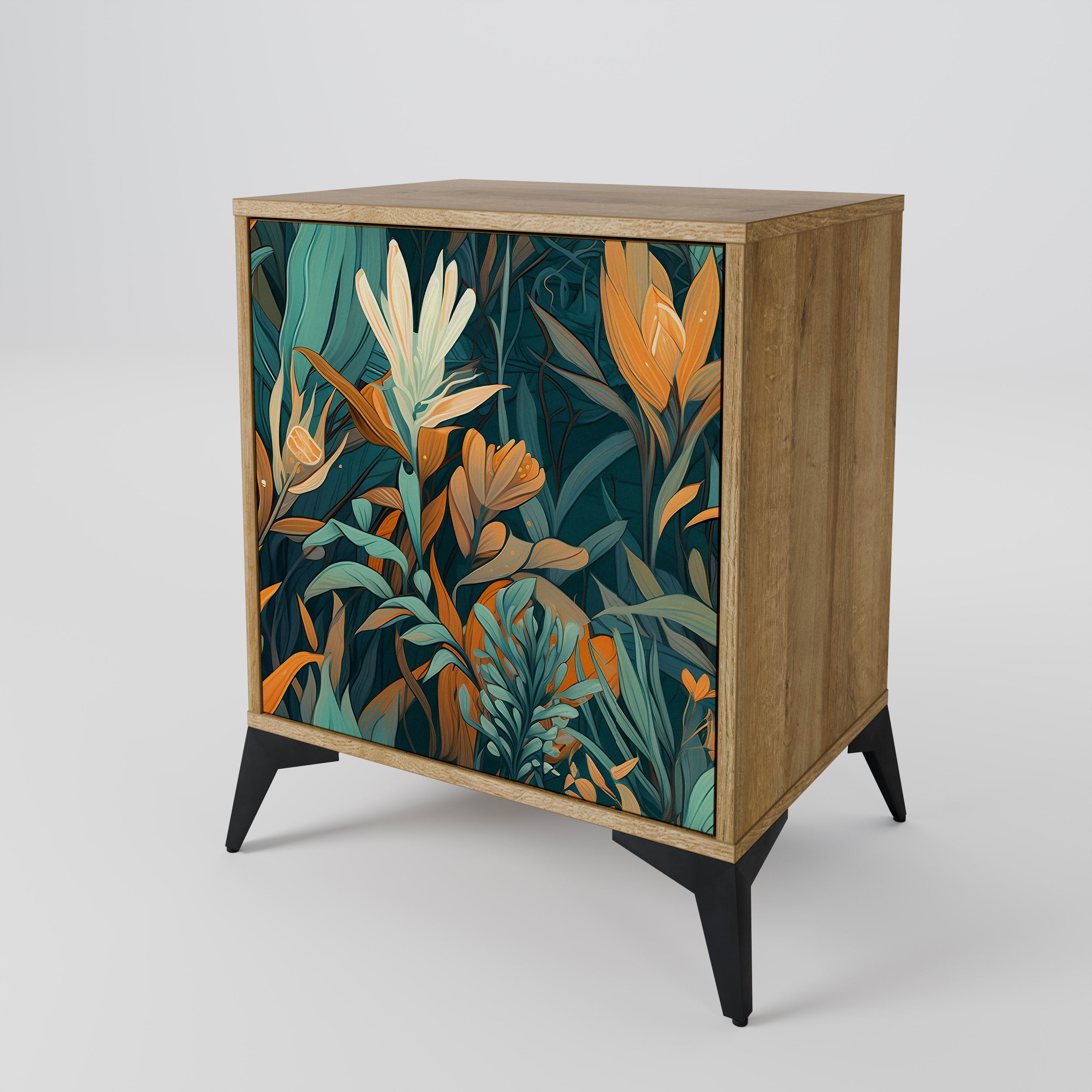 FLORAL SERENITY 1-Door Sideboard in Oak Effect