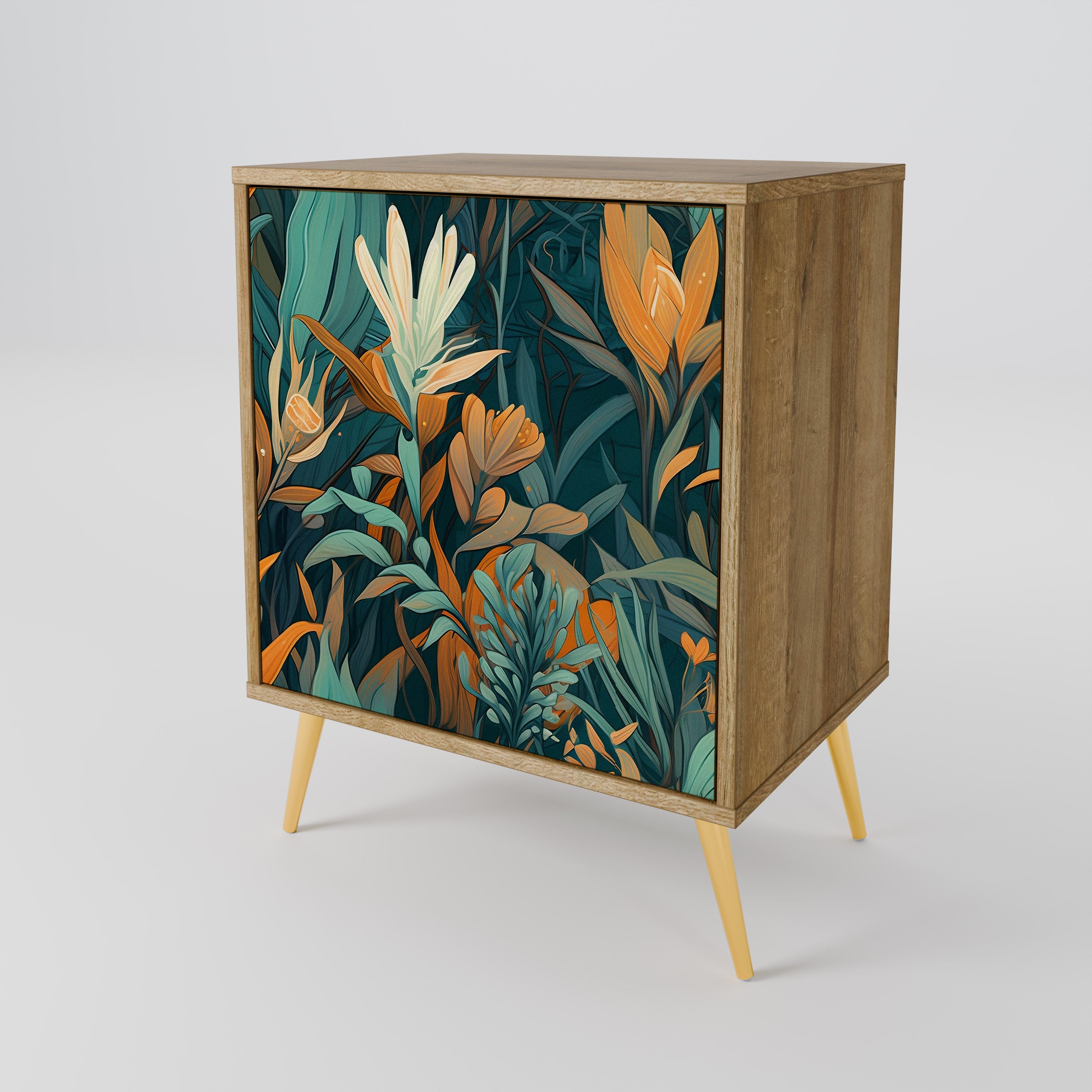 FLORAL SERENITY 1-Door Sideboard in Oak Effect
