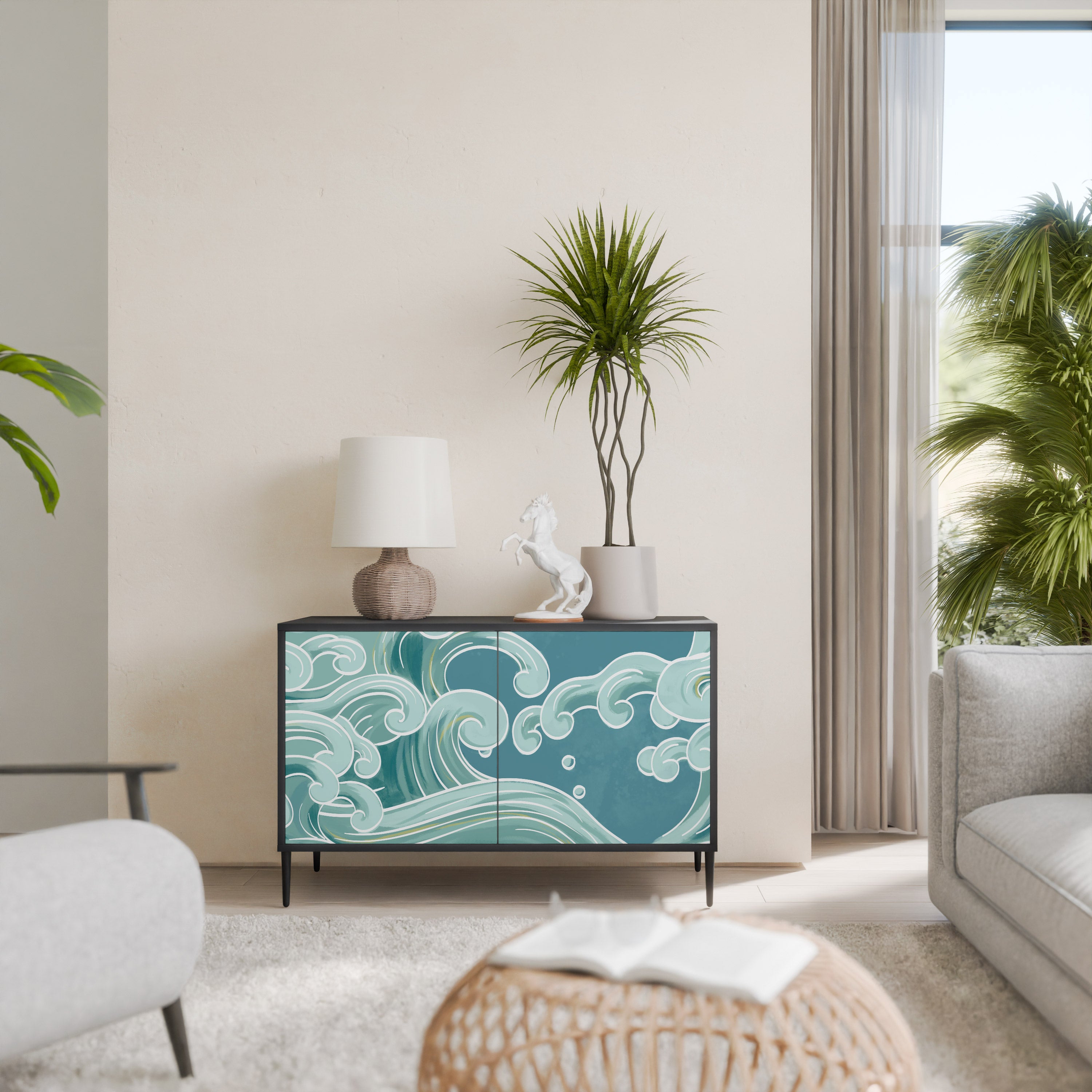 ASIAN SWAY 2-Door Sideboard in Black Finish