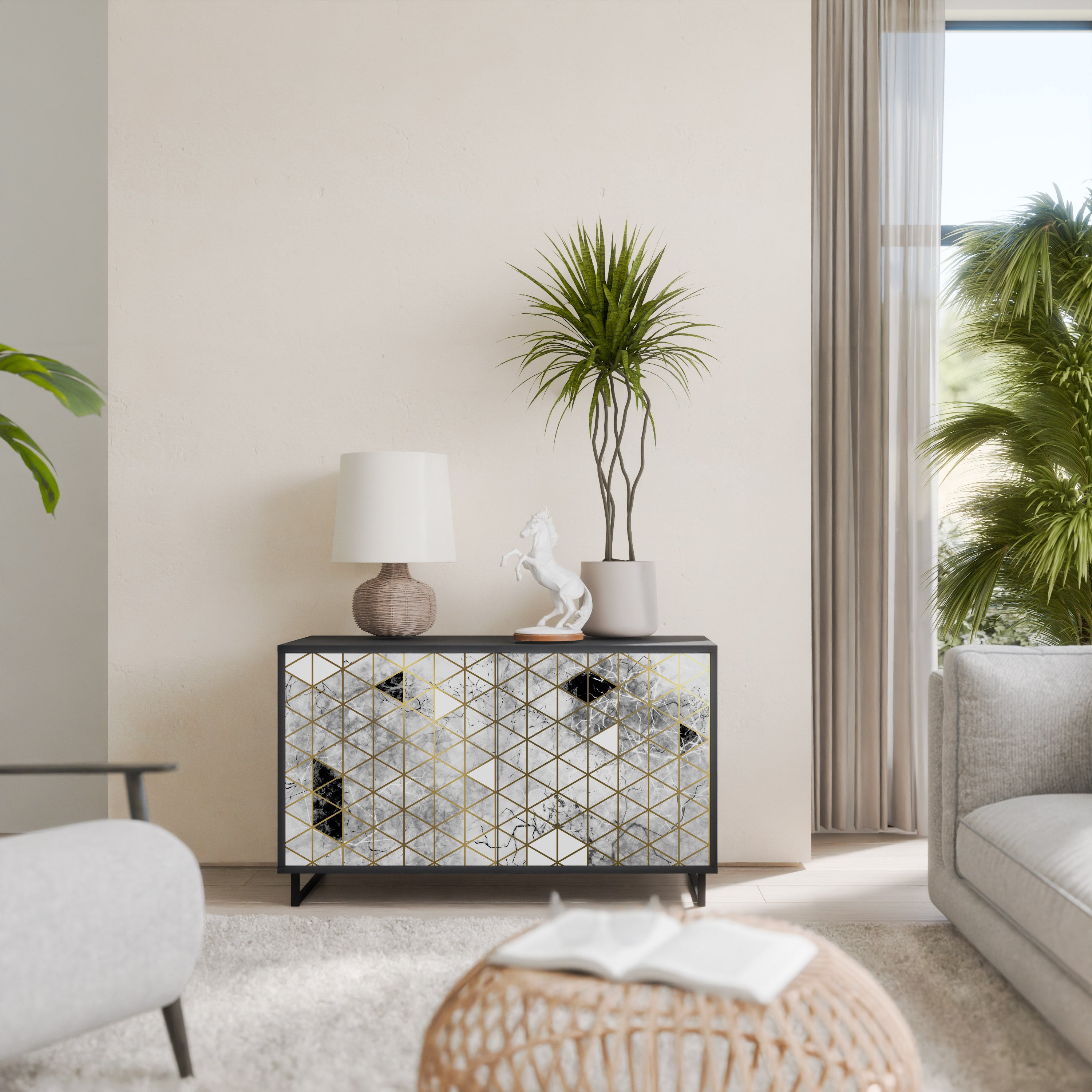 ASHEN ARIA 2-Door Sideboard in Black Finish