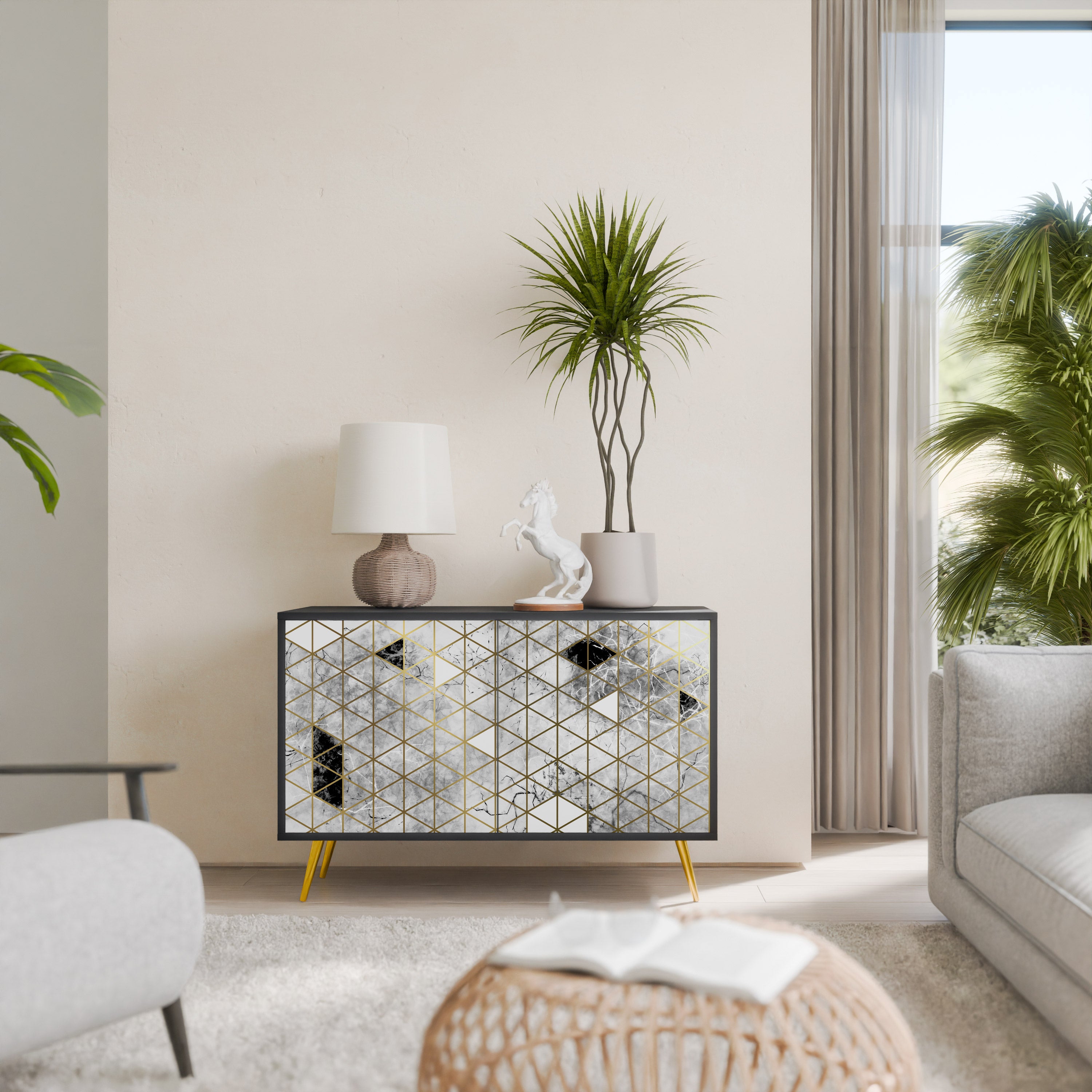 ASHEN ARIA 2-Door Sideboard in Black Finish