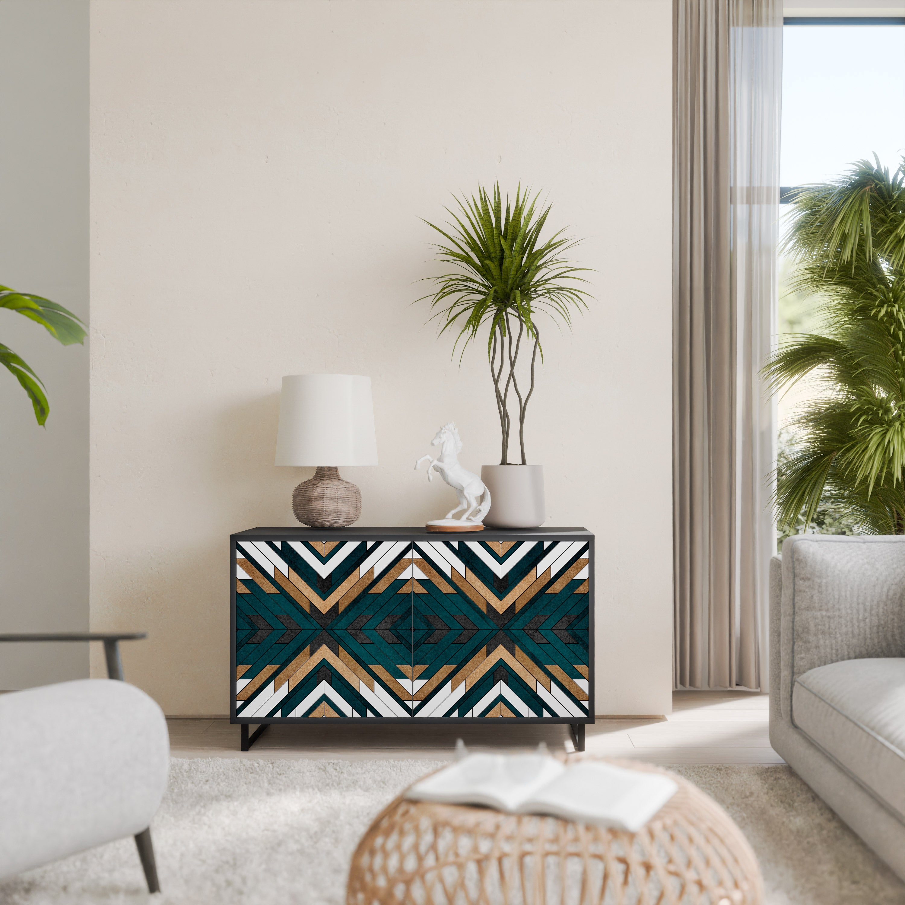 ARTISTIC GEOMETRY 2-Door Sideboard in Black Finish