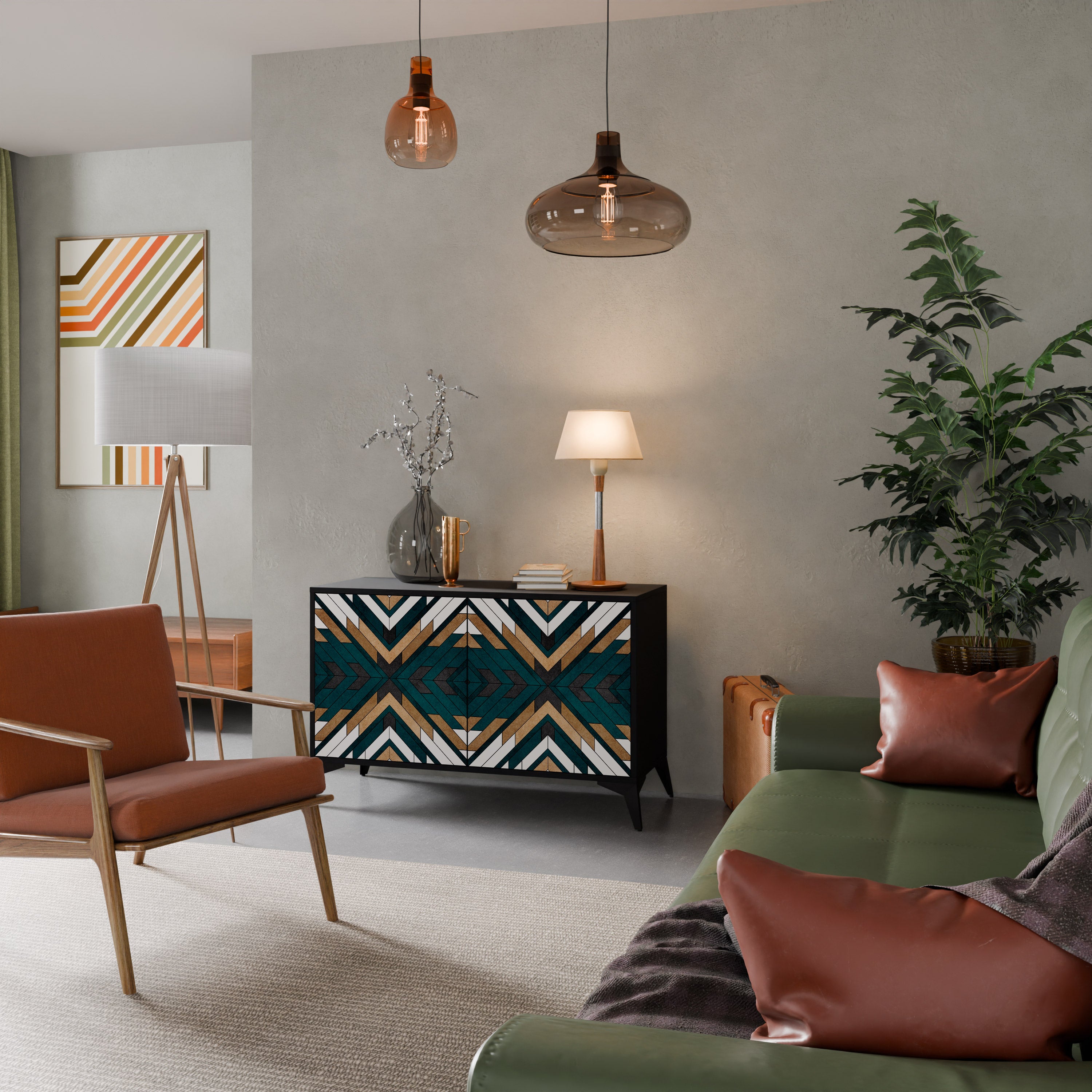 ARTISTIC GEOMETRY 2-Door Sideboard in Black Finish