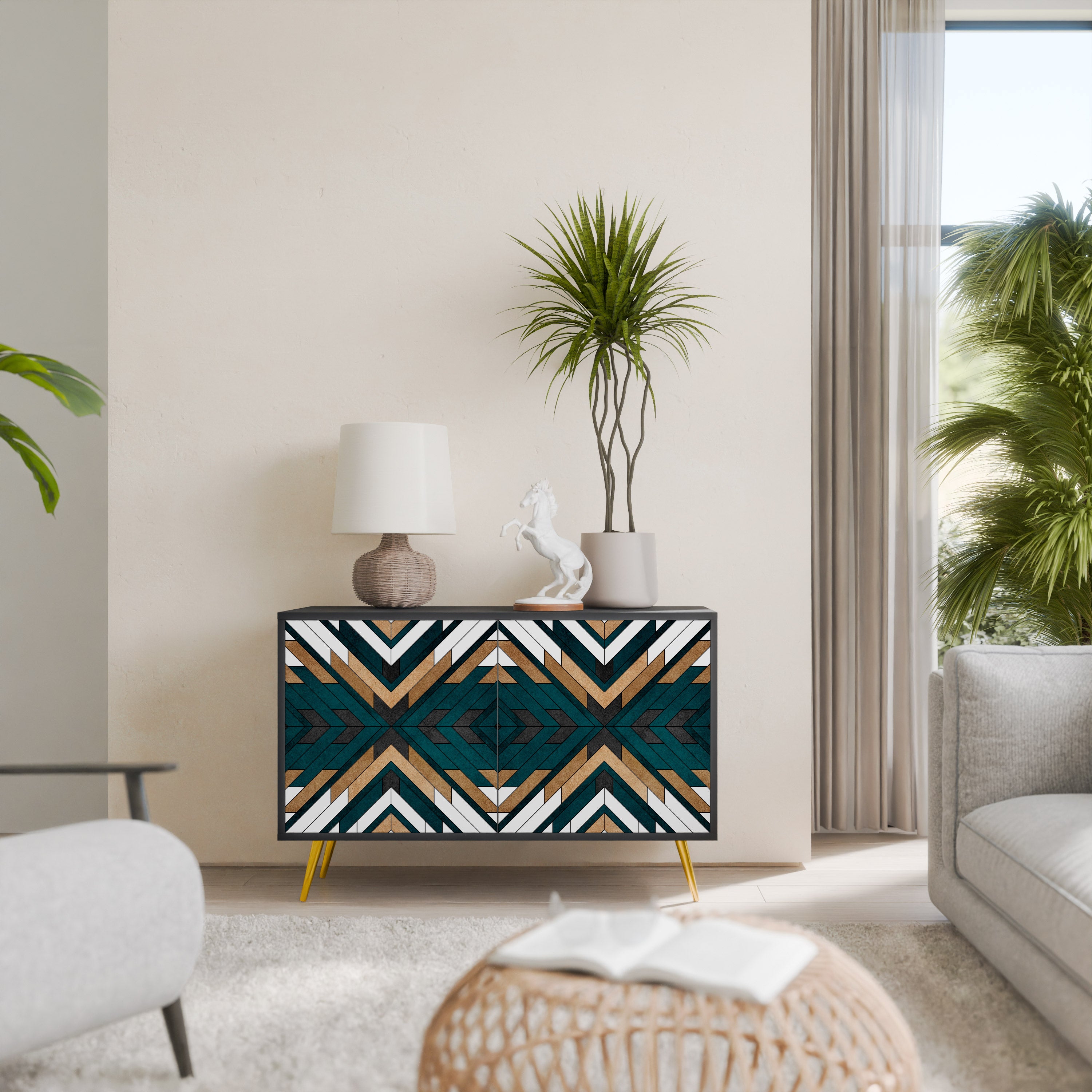 ARTISTIC GEOMETRY 2-Door Sideboard in Black Finish