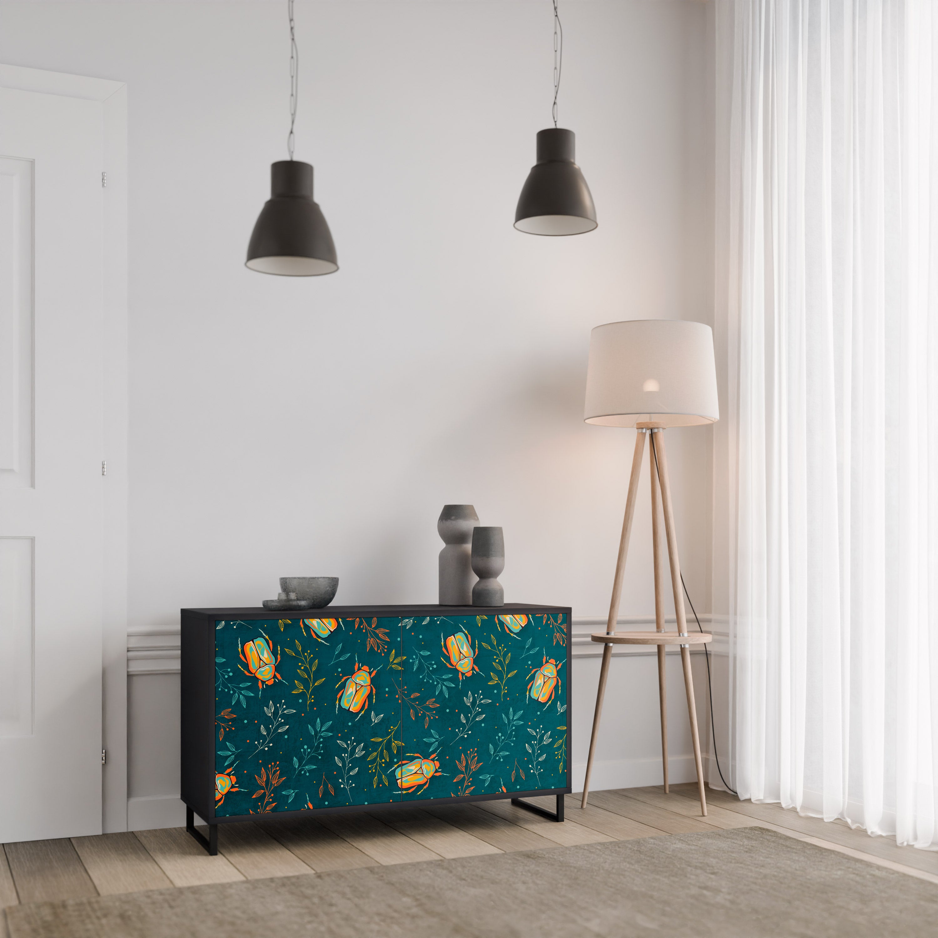 AUTUMN INSECTS 2-Door Sideboard in Black Finish