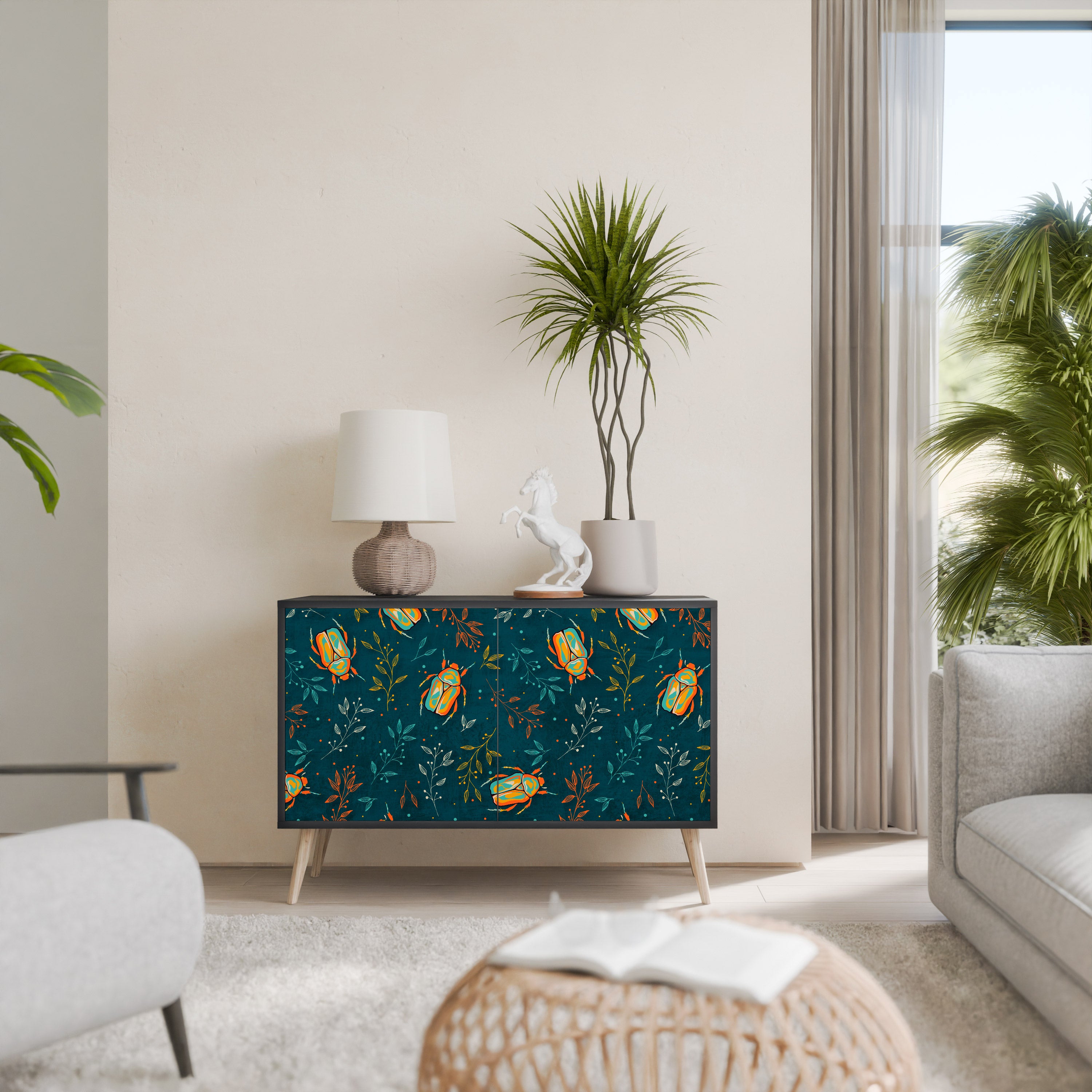 AUTUMN INSECTS 2-Door Sideboard in Black Finish