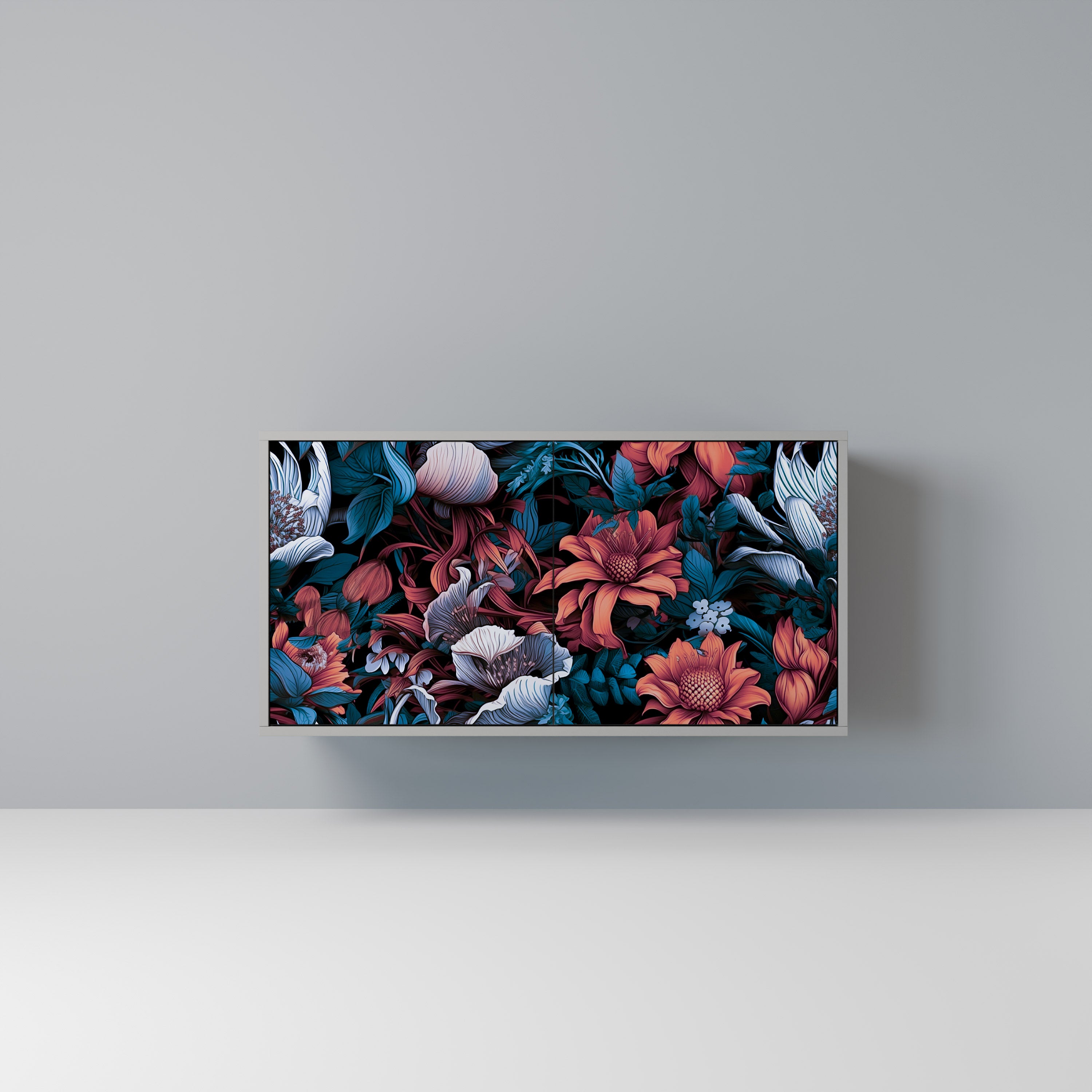 Aparador de 2 puertas ETHEREAL BLOSSOMS en acabado gris