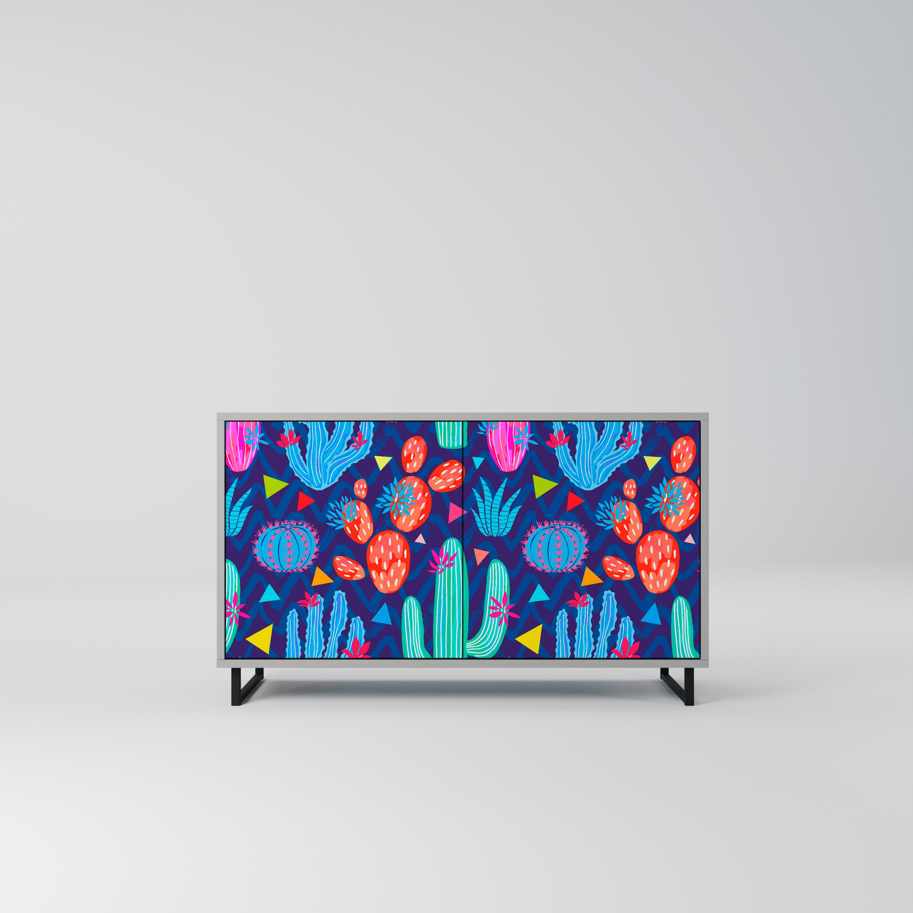 Aparador CACTUS VIBES de 2 puertas en acabado gris