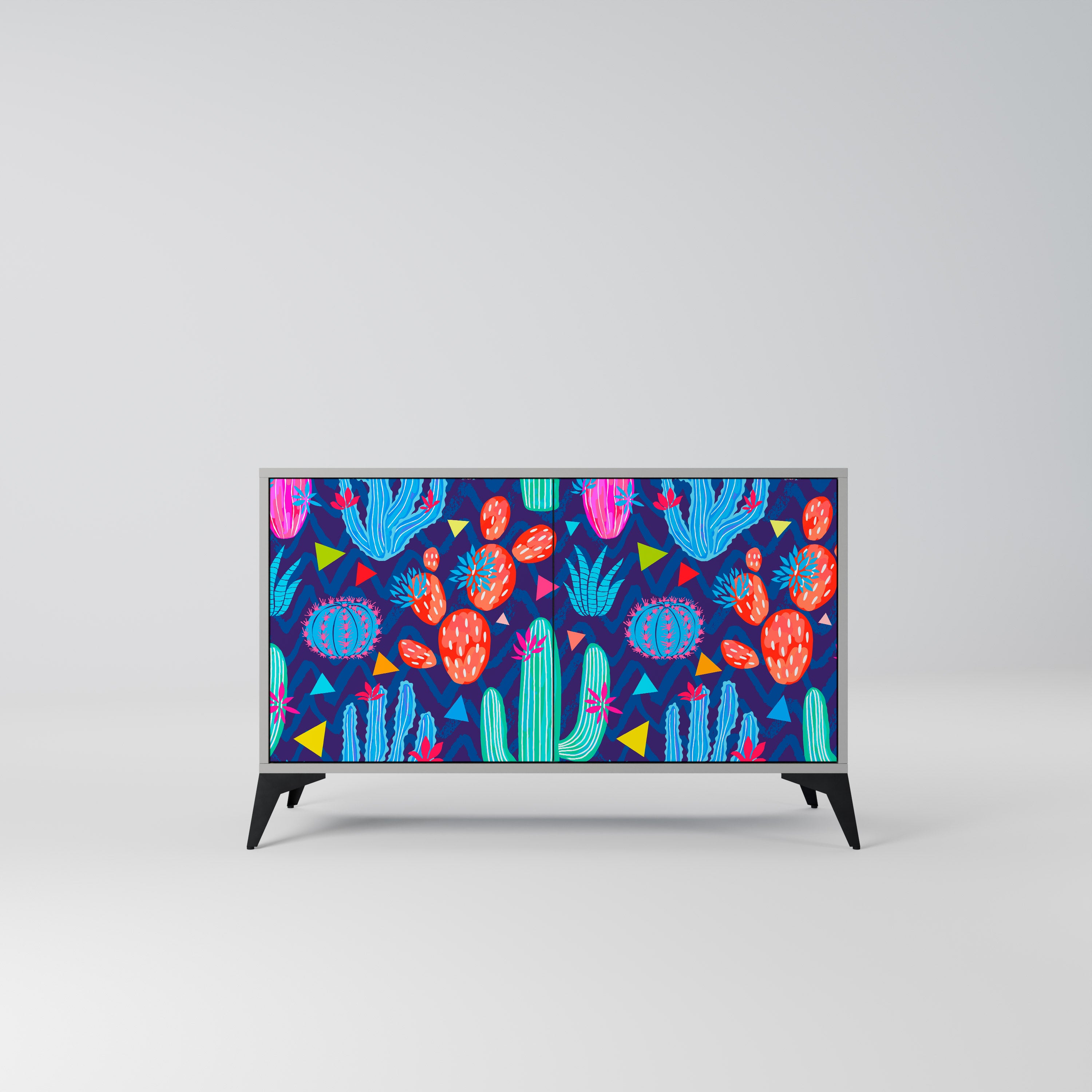 Aparador CACTUS VIBES de 2 puertas en acabado gris