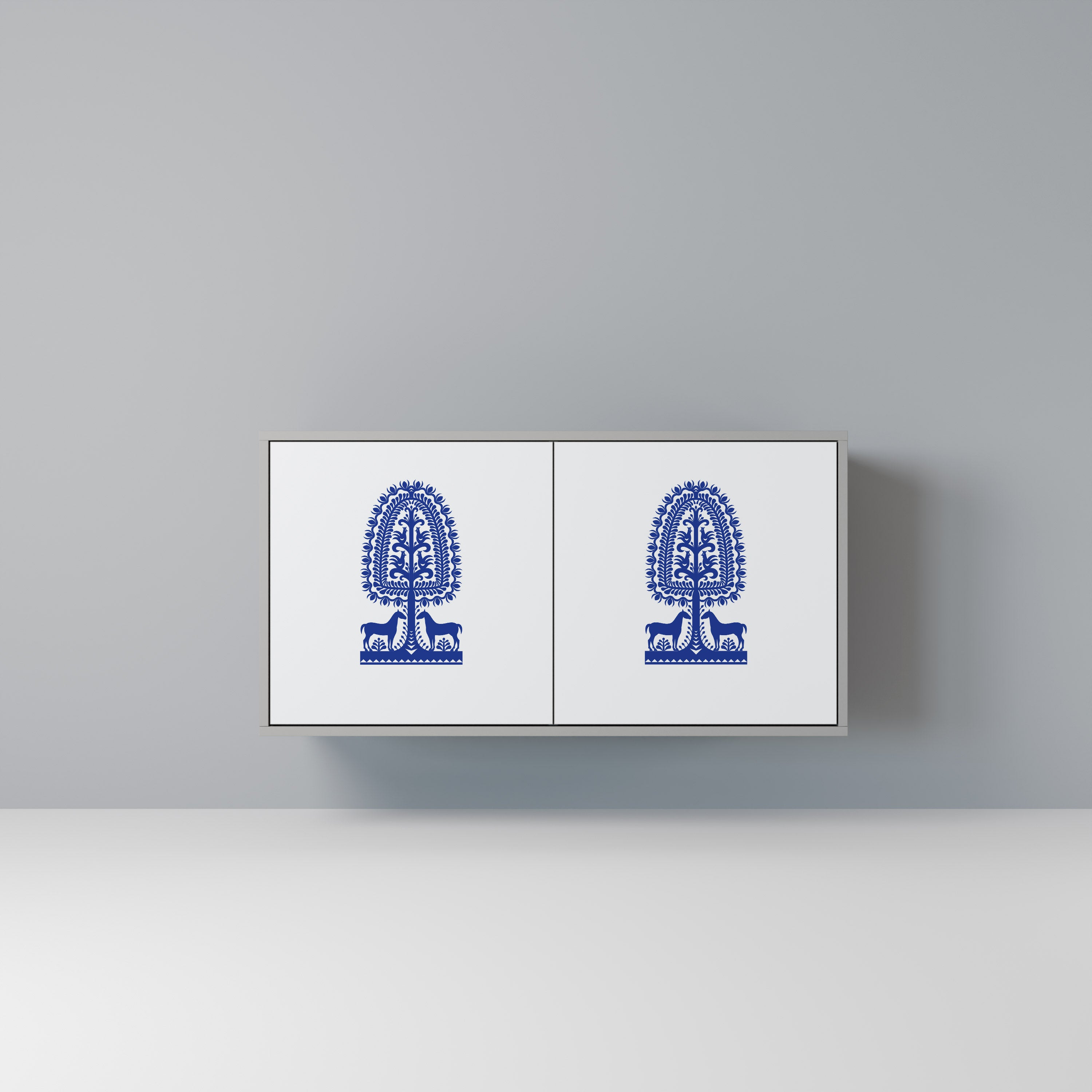 Aparador de 2 puertas de arte popular polaco con acabado gris