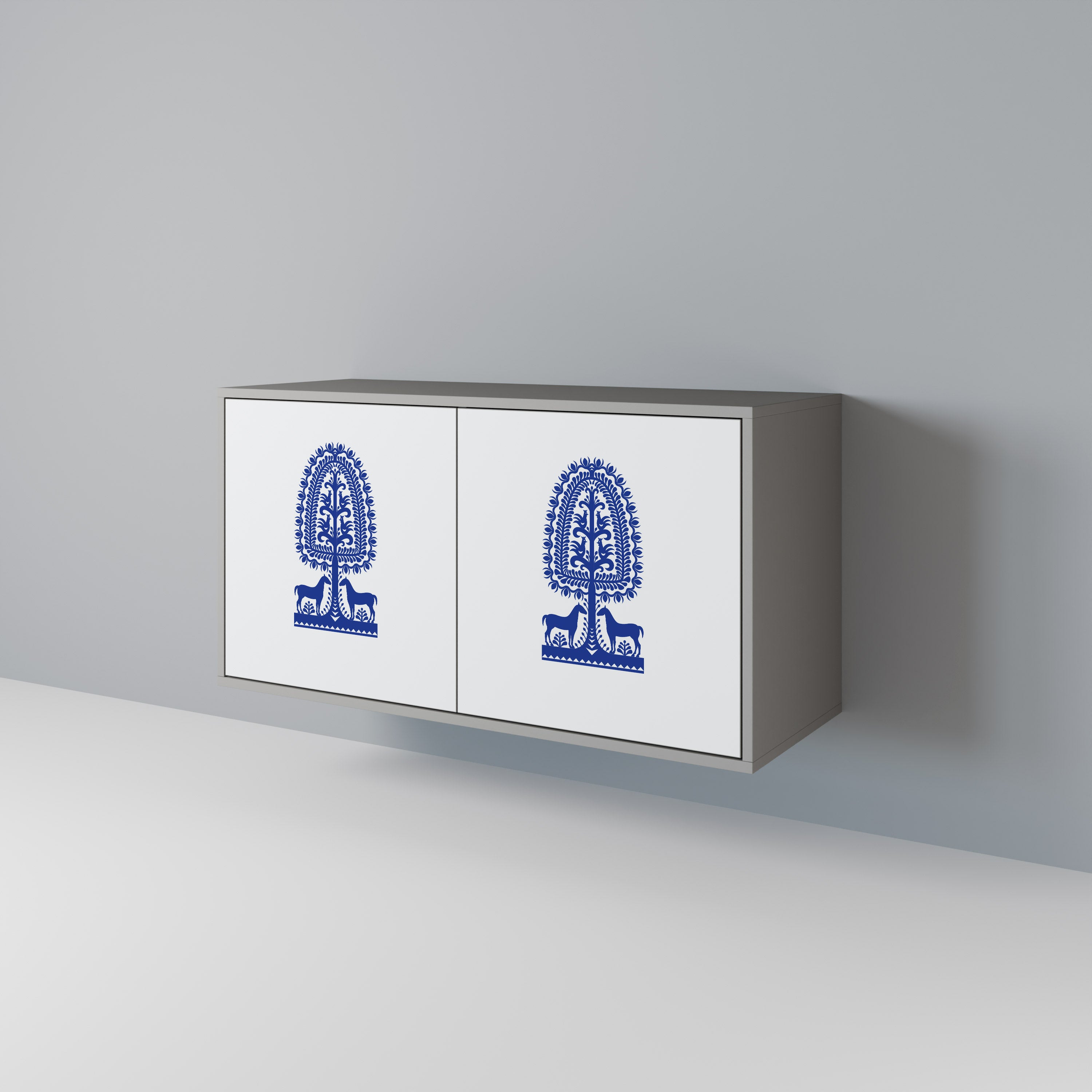 Aparador de 2 puertas de arte popular polaco con acabado gris