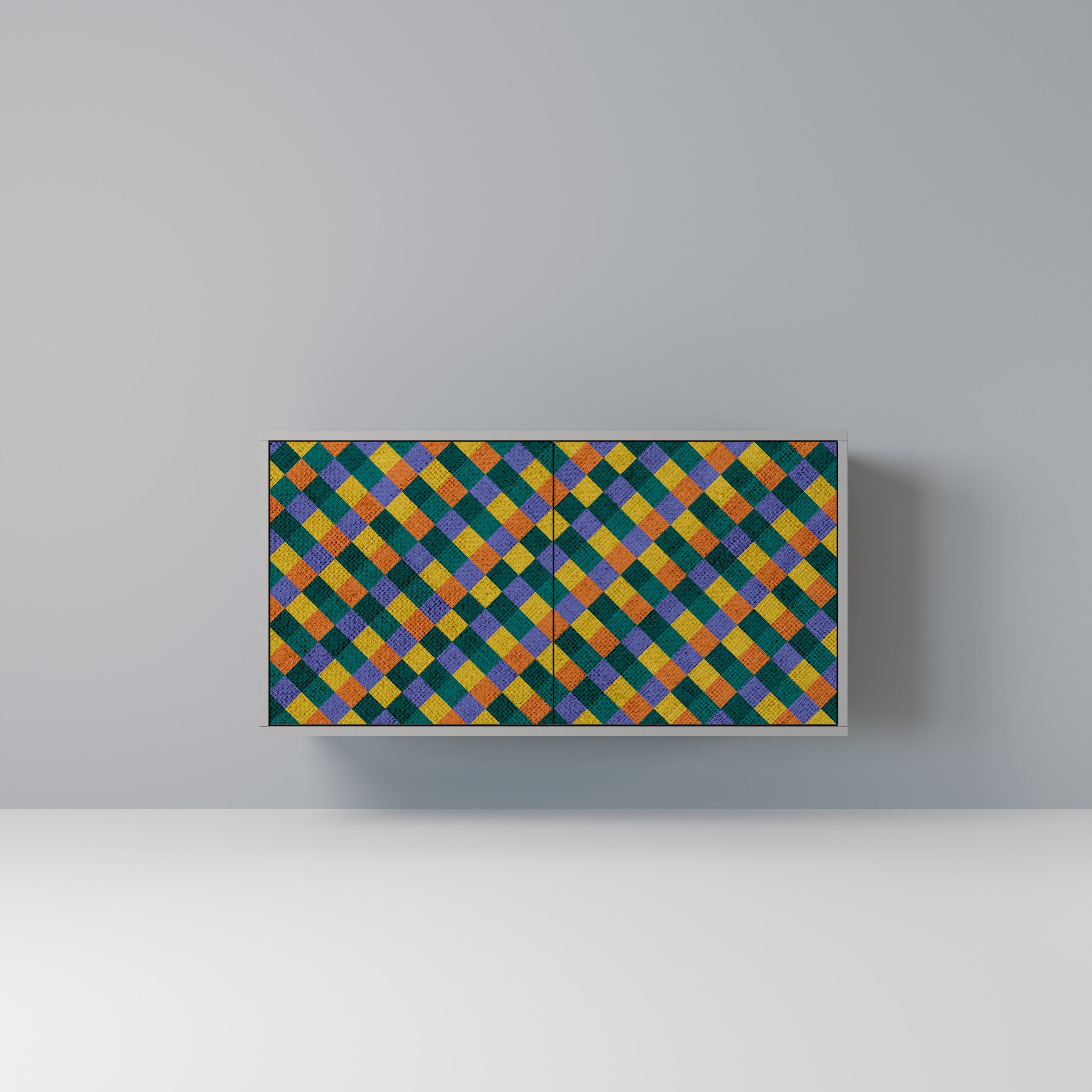 Aparador de 2 puertas PAINTED SQUARES MIX en acabado gris