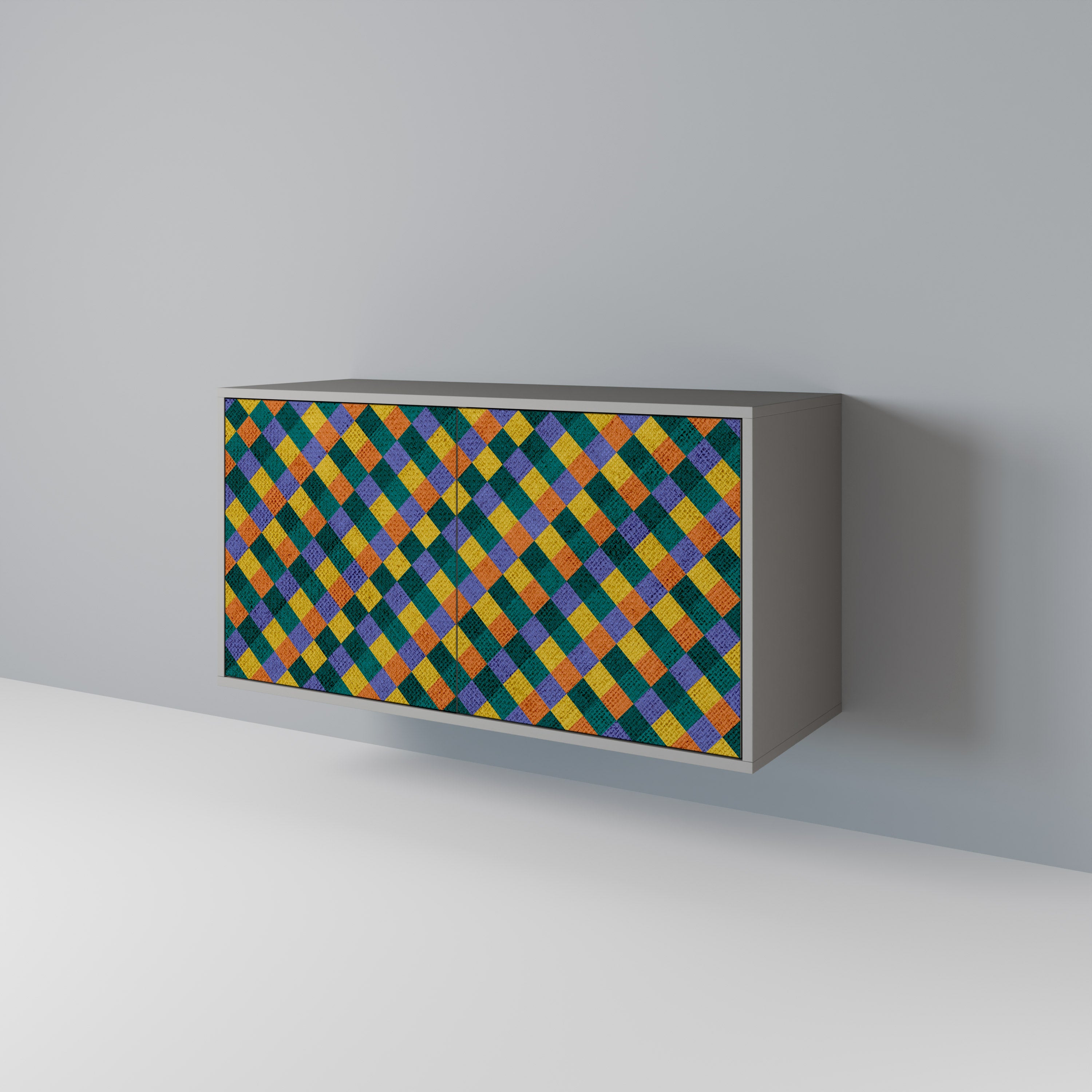 Aparador de 2 puertas PAINTED SQUARES MIX en acabado gris