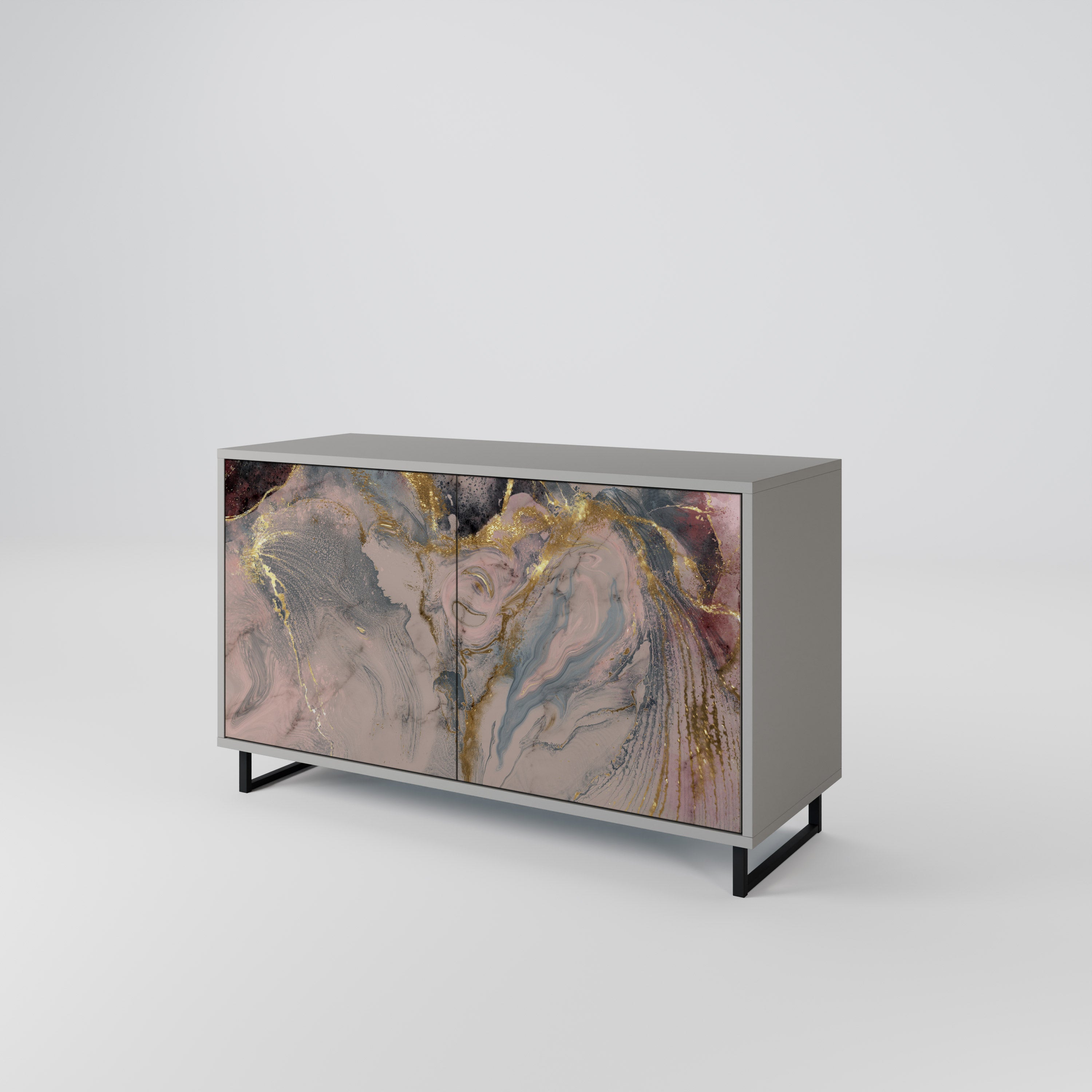 Aparador de 2 puertas GILDED SWIRLS en acabado gris