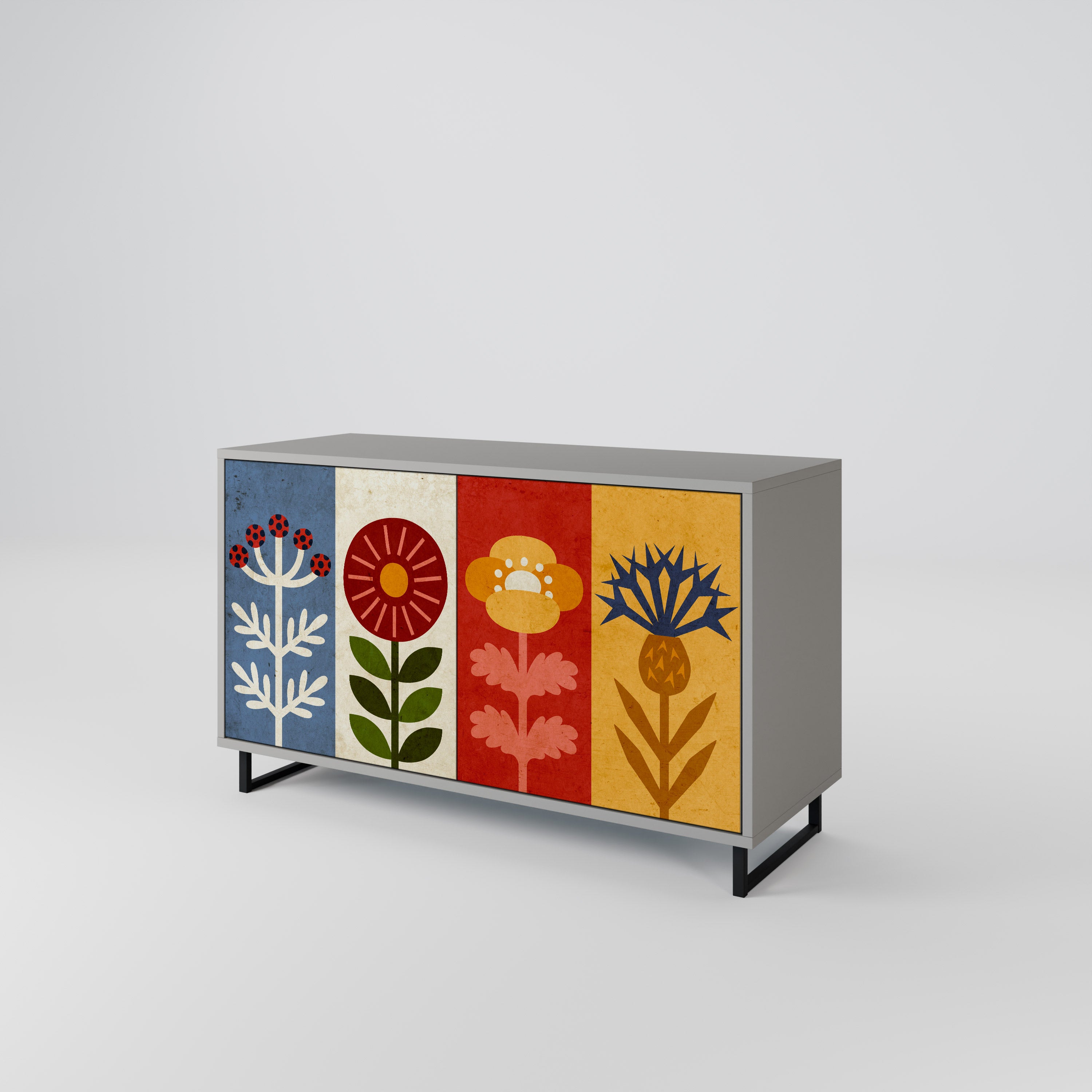 Aparador SCANDIC FLOWERET de 2 puertas en acabado gris