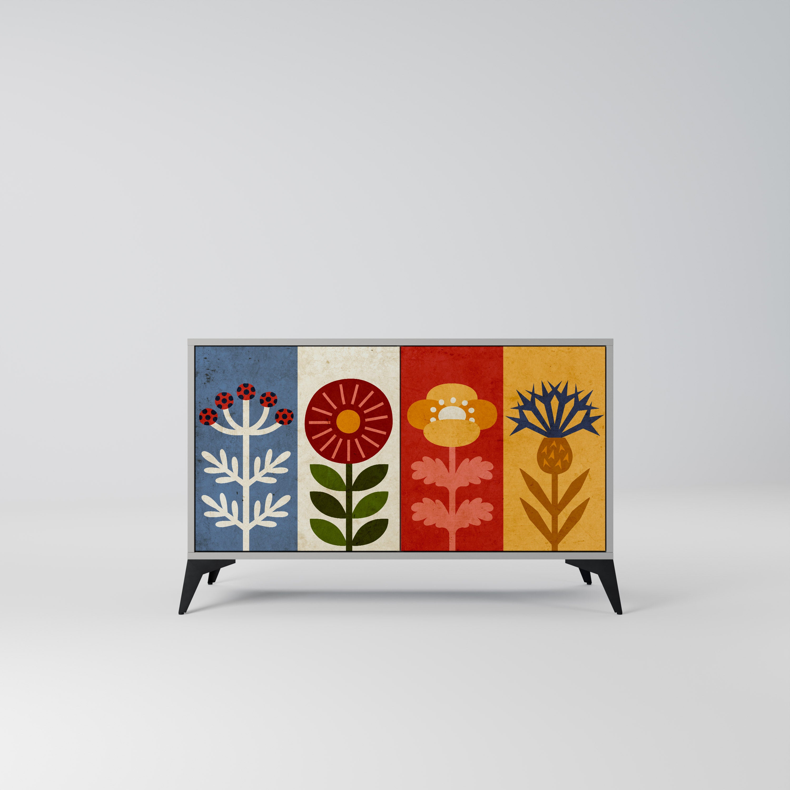 Aparador SCANDIC FLOWERET de 2 puertas en acabado gris