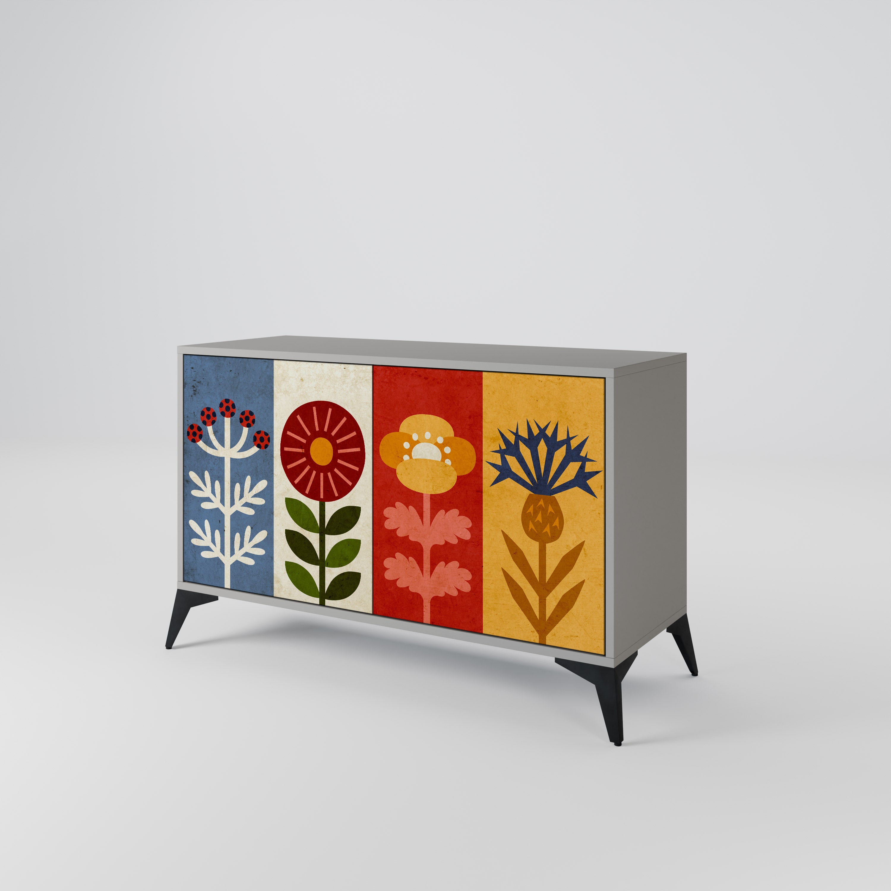 Aparador SCANDIC FLOWERET de 2 puertas en acabado gris