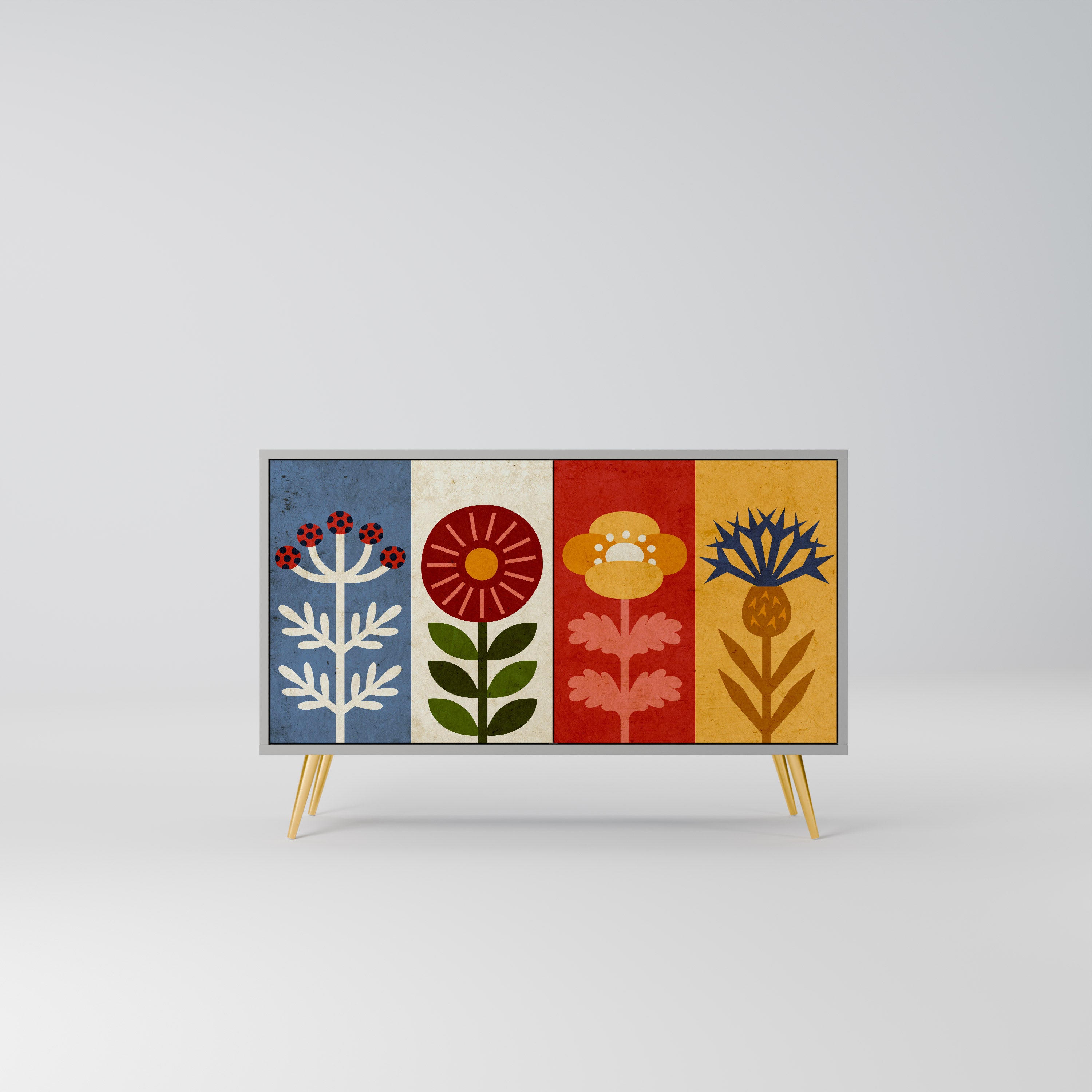 Aparador SCANDIC FLOWERET de 2 puertas en acabado gris