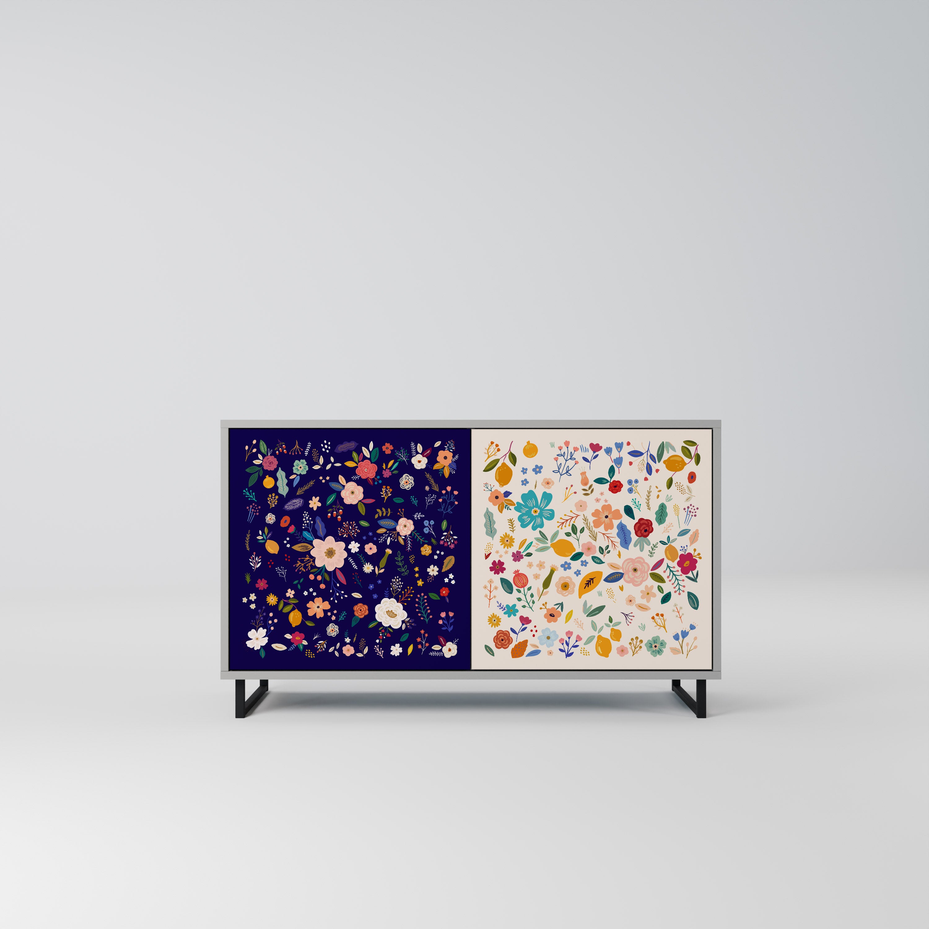 Aparador de 2 puertas COMBINACIÓN FLORAL en acabado gris