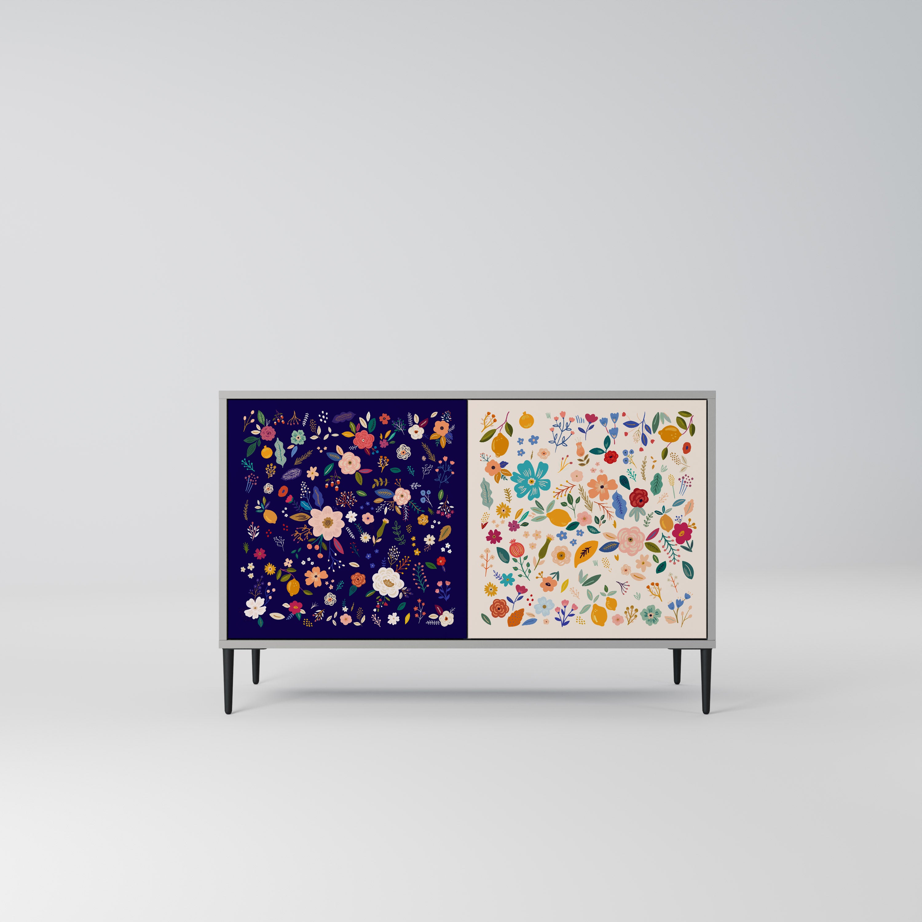 Aparador de 2 puertas COMBINACIÓN FLORAL en acabado gris