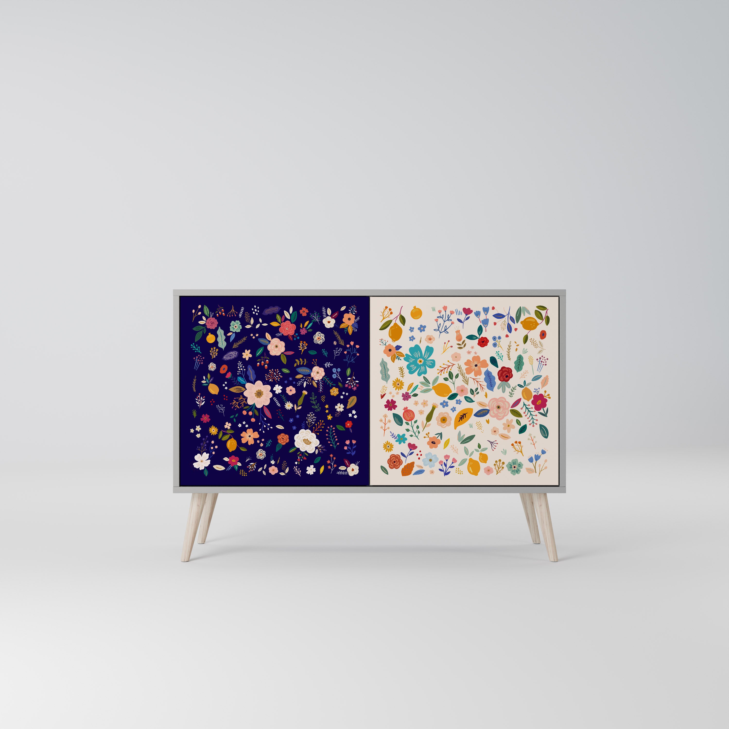 Aparador de 2 puertas COMBINACIÓN FLORAL en acabado gris