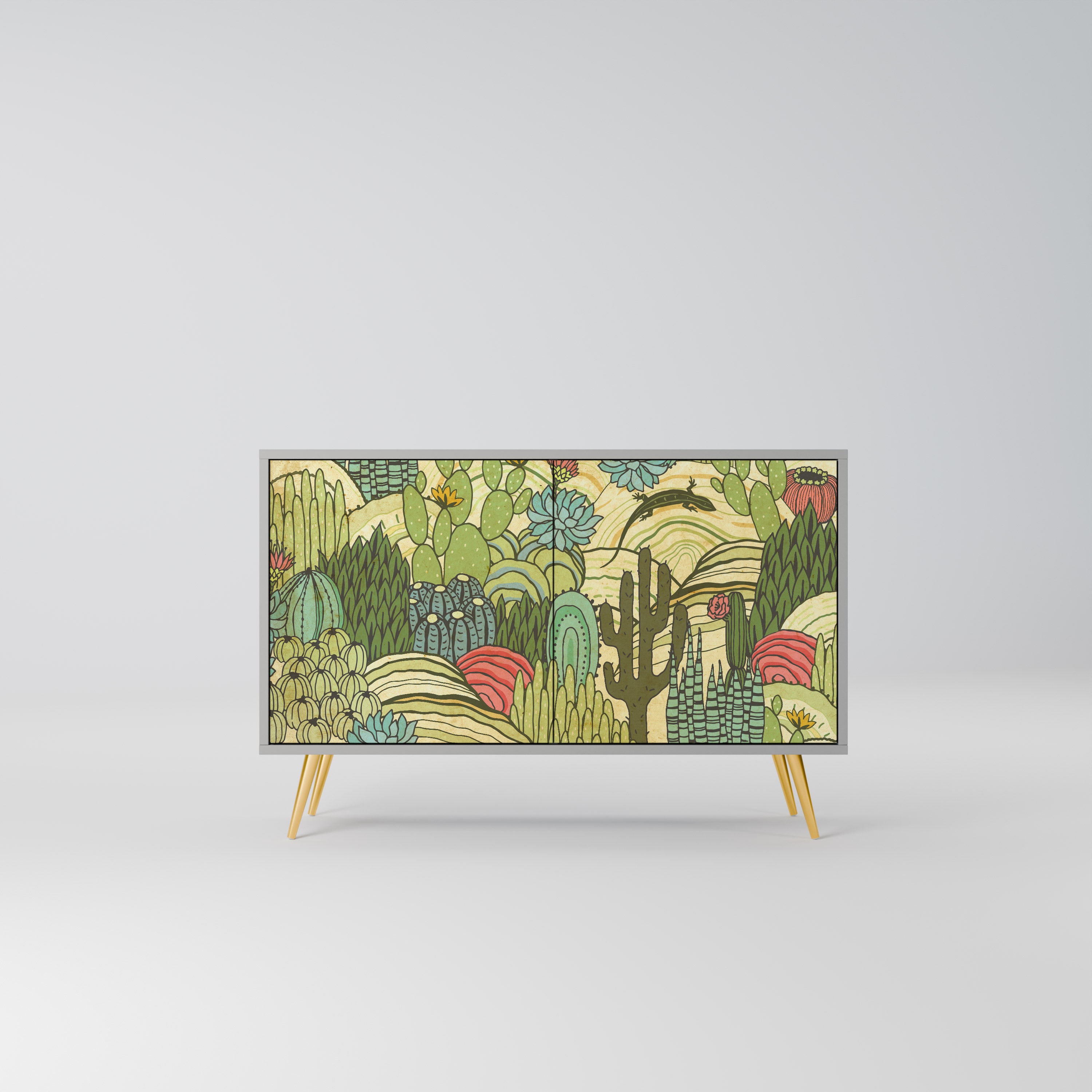 Aparador de 2 puertas SUCCULENTS KALEIDOSCOPE en acabado gris