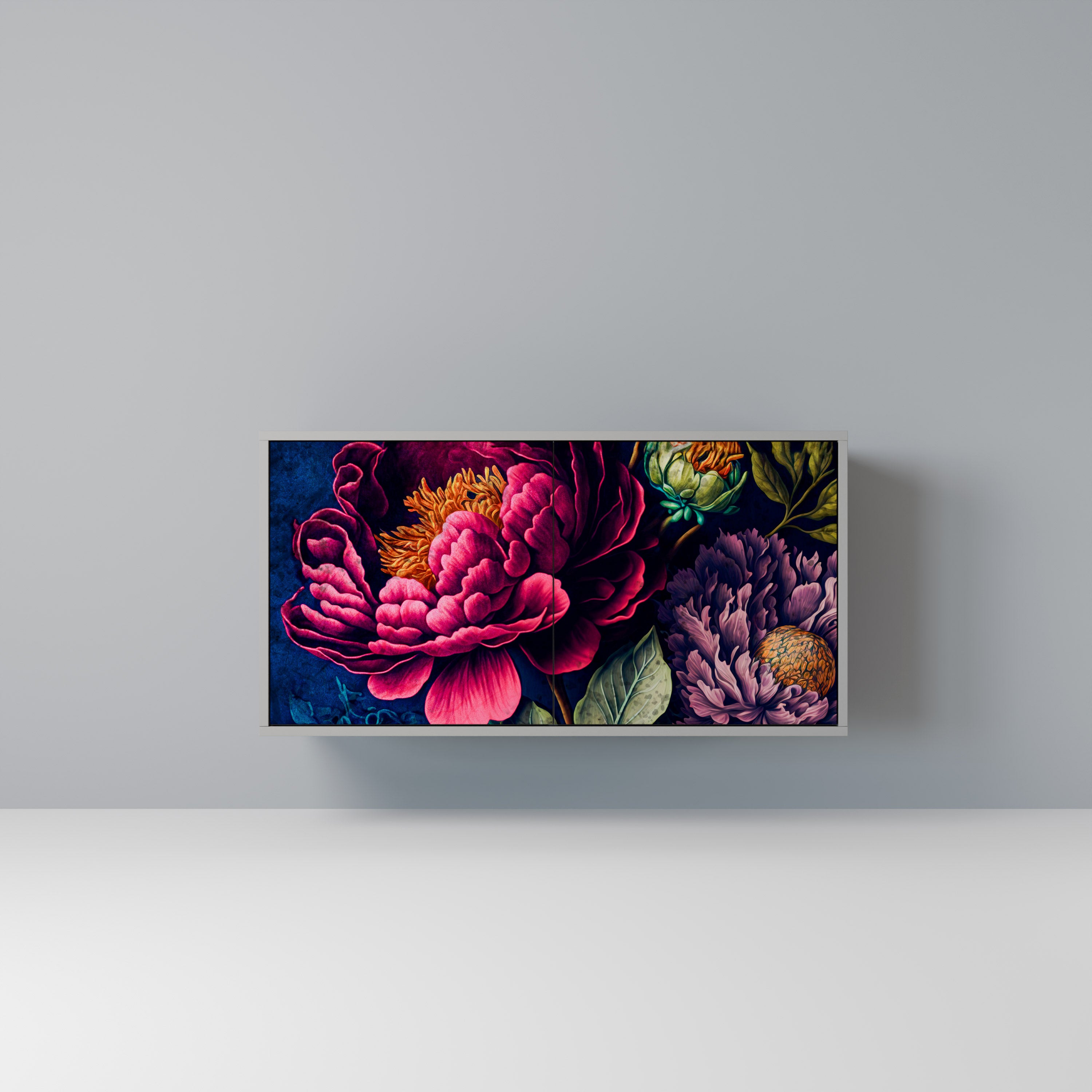 Aparador de 2 puertas BLOOMING ELEGANCE en acabado gris