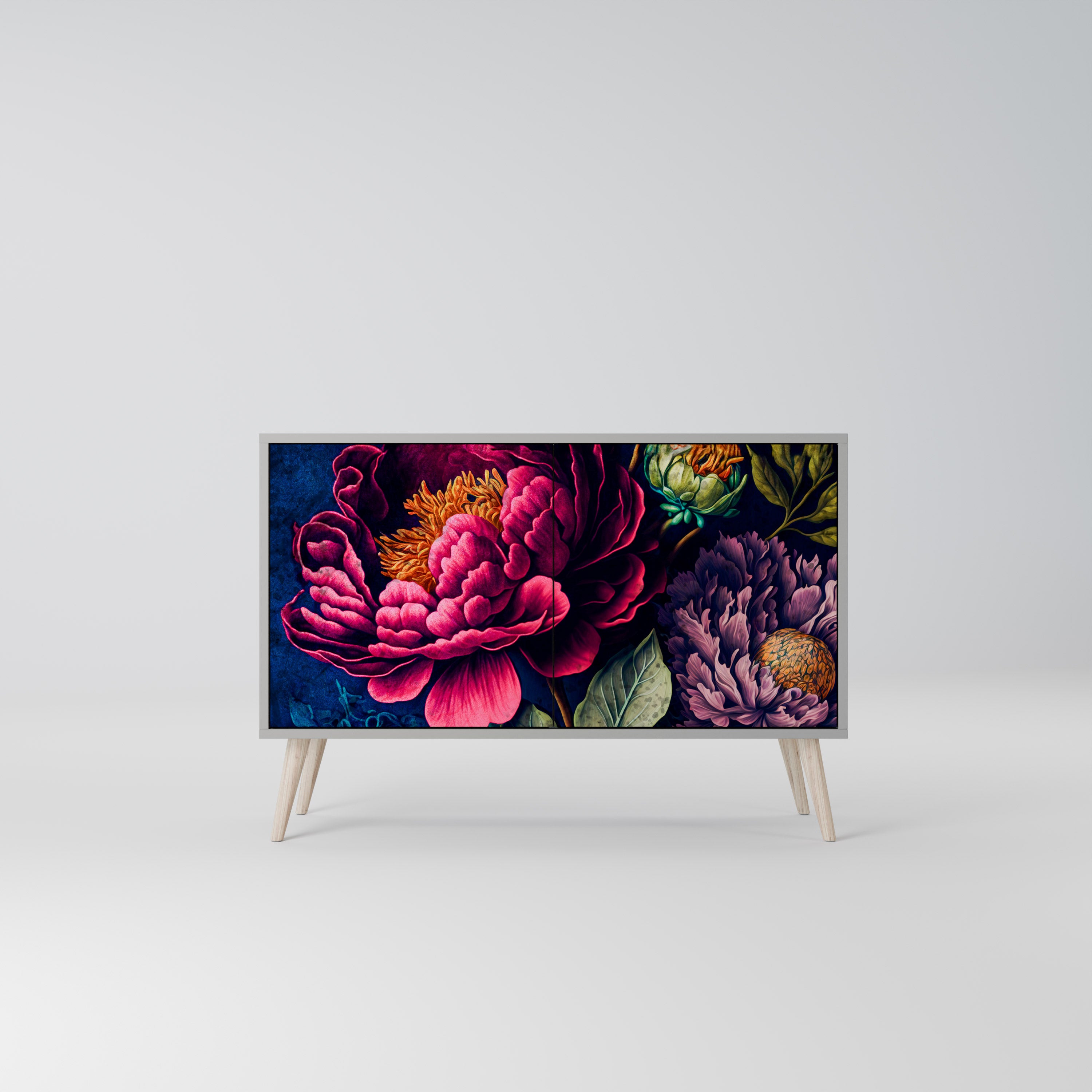 Aparador de 2 puertas BLOOMING ELEGANCE en acabado gris