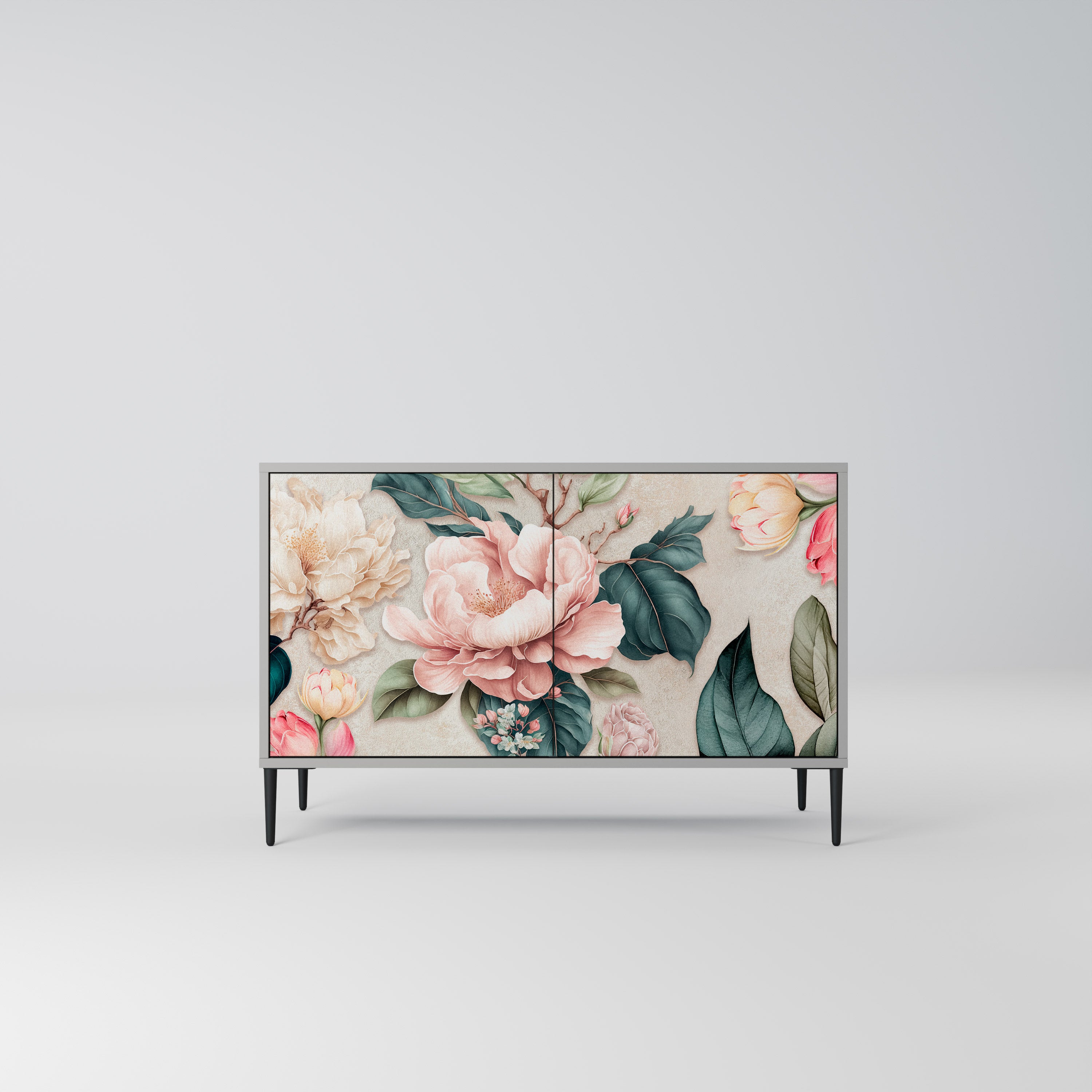 Aparador de 2 puertas FLORAL GRACE en acabado gris