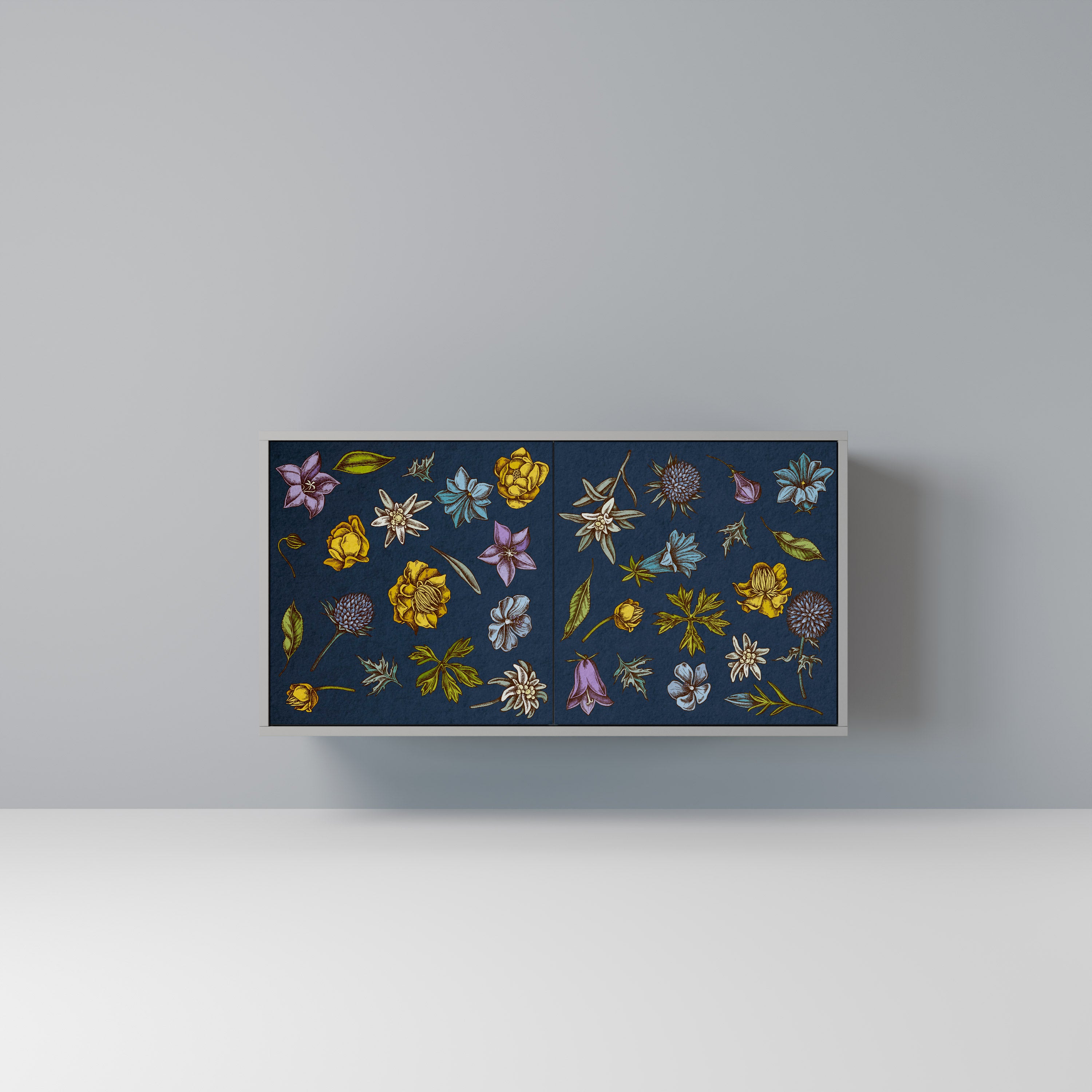 FLOWERS ON NAVY BLUE 2-Door Sideboard in Grey Finish