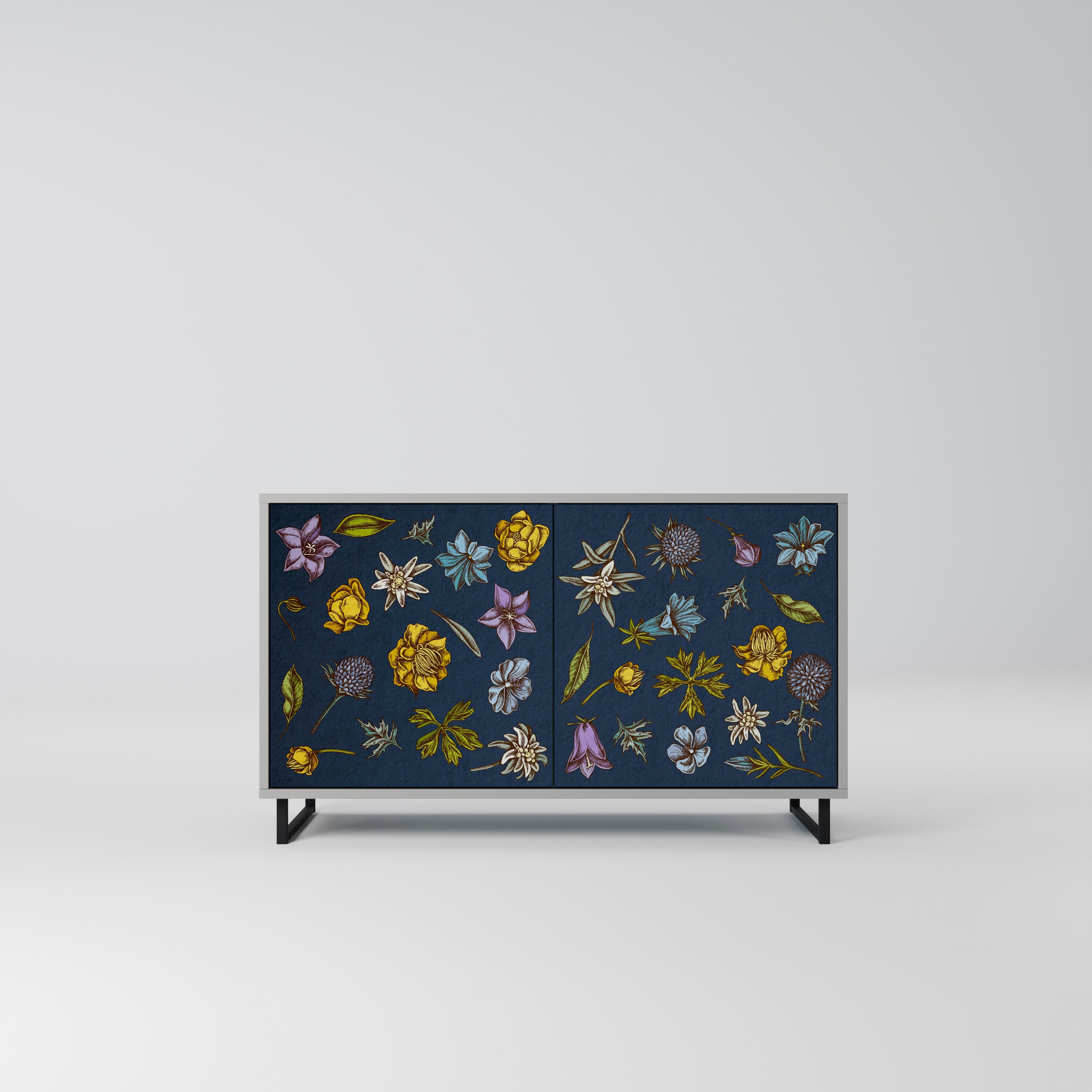 FLOWERS ON NAVY BLUE 2-Door Sideboard in Grey Finish