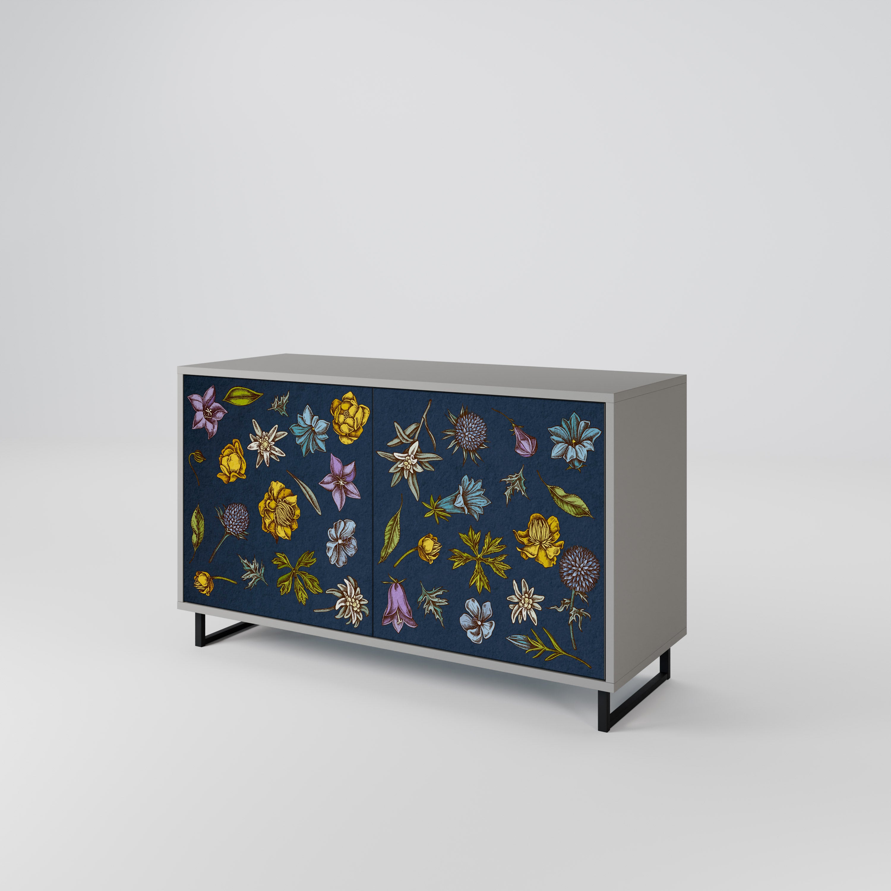 FLOWERS ON NAVY BLUE 2-Door Sideboard in Grey Finish