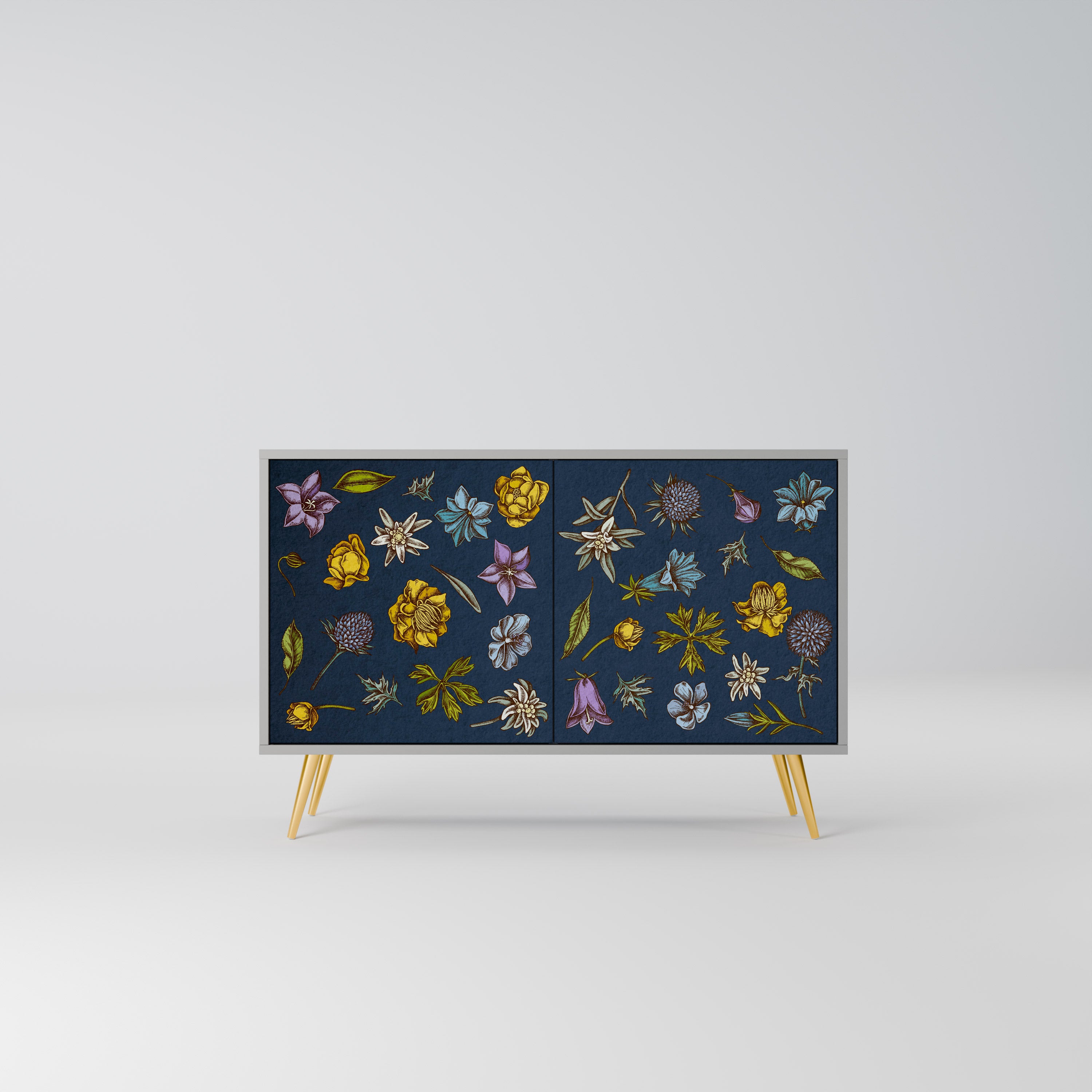 FLOWERS ON NAVY BLUE 2-Door Sideboard in Grey Finish
