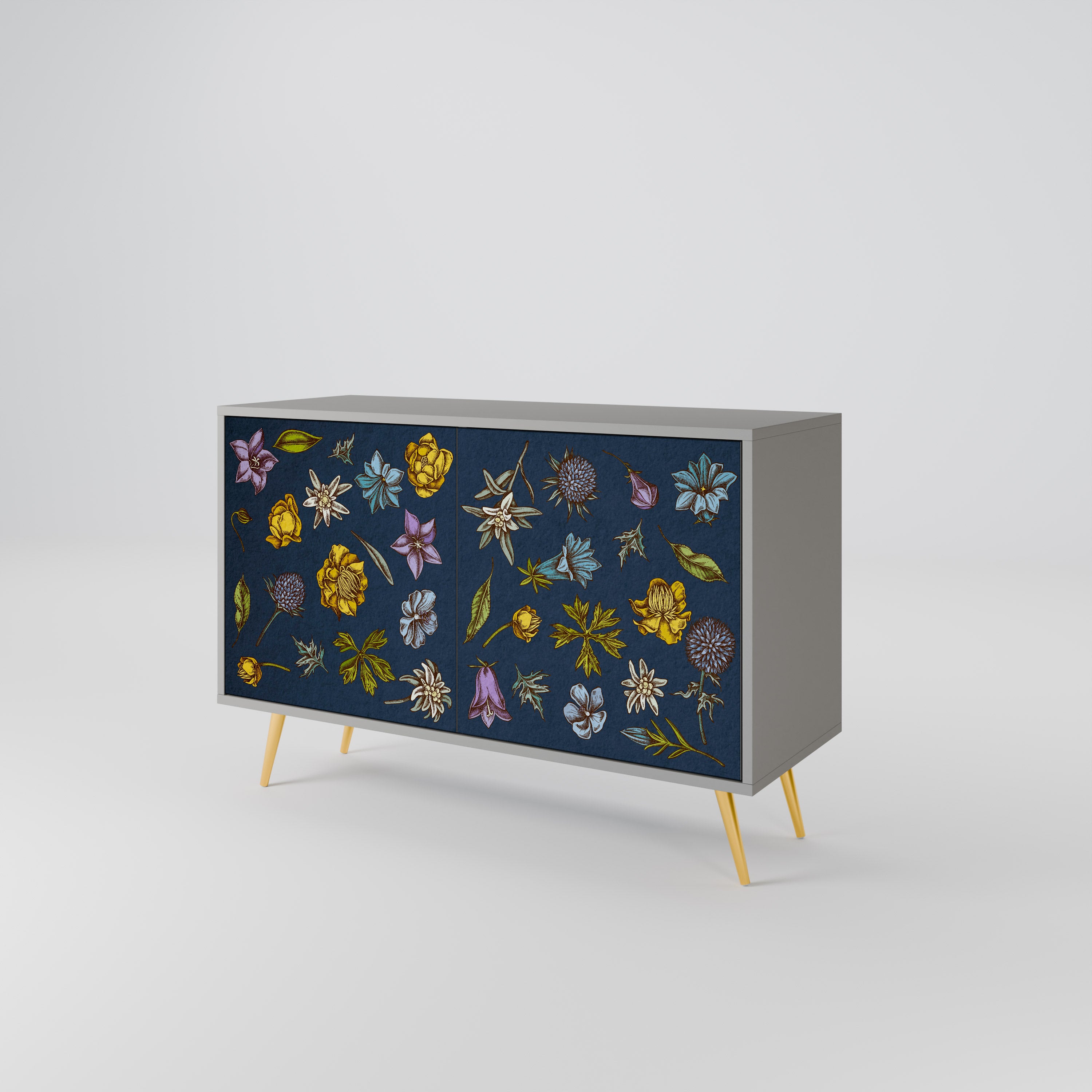 FLOWERS ON NAVY BLUE 2-Door Sideboard in Grey Finish