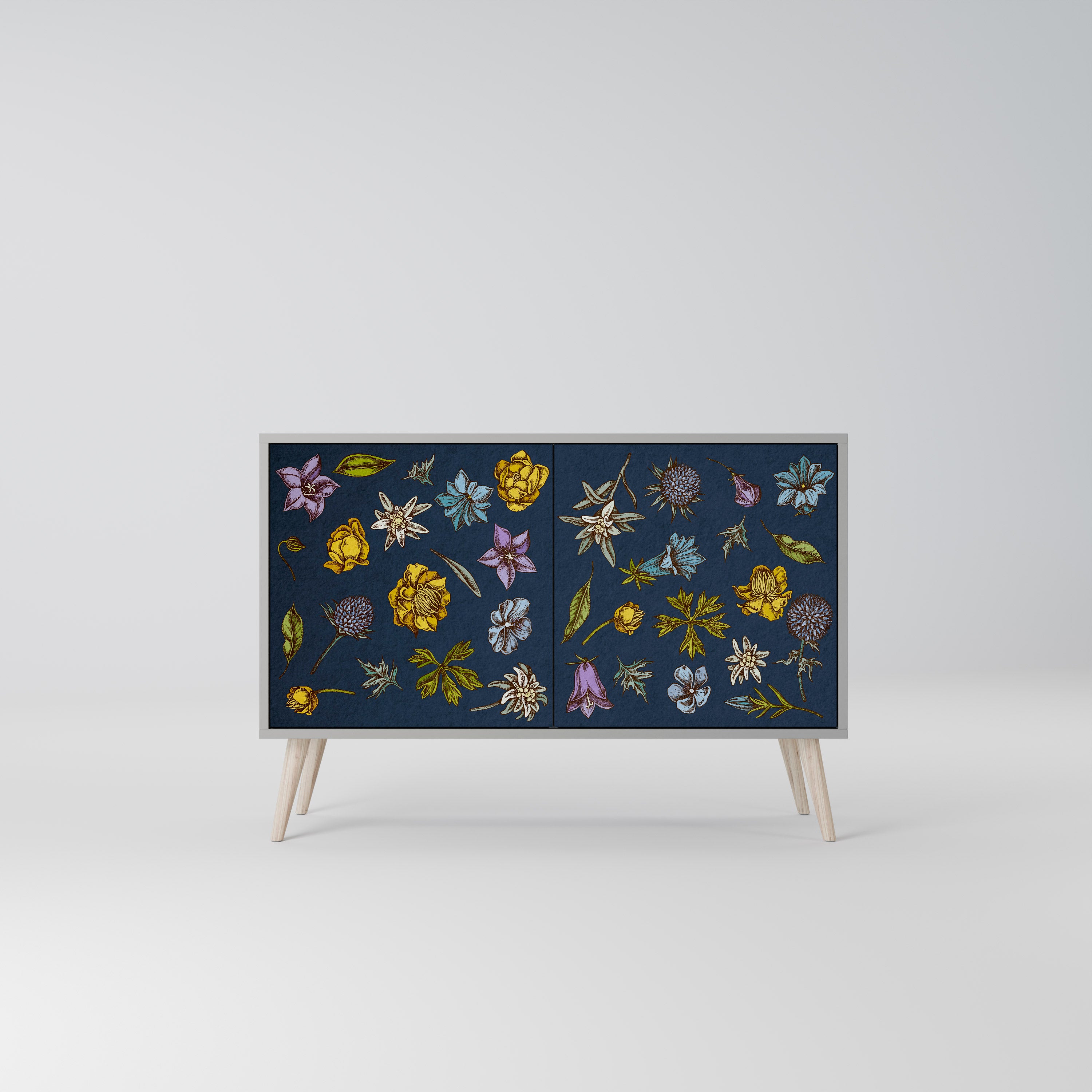 FLOWERS ON NAVY BLUE 2-Door Sideboard in Grey Finish