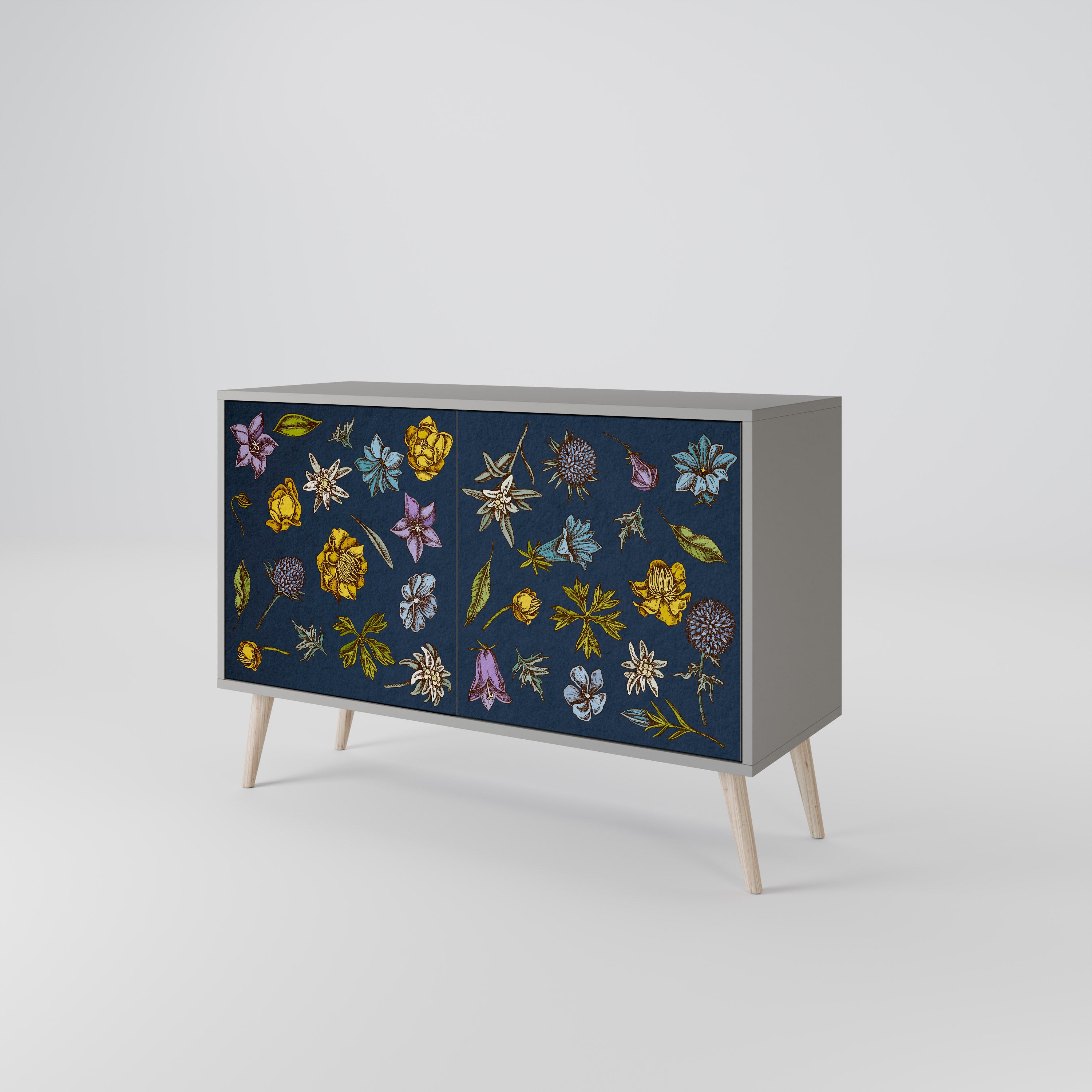 FLOWERS ON NAVY BLUE 2-Door Sideboard in Grey Finish