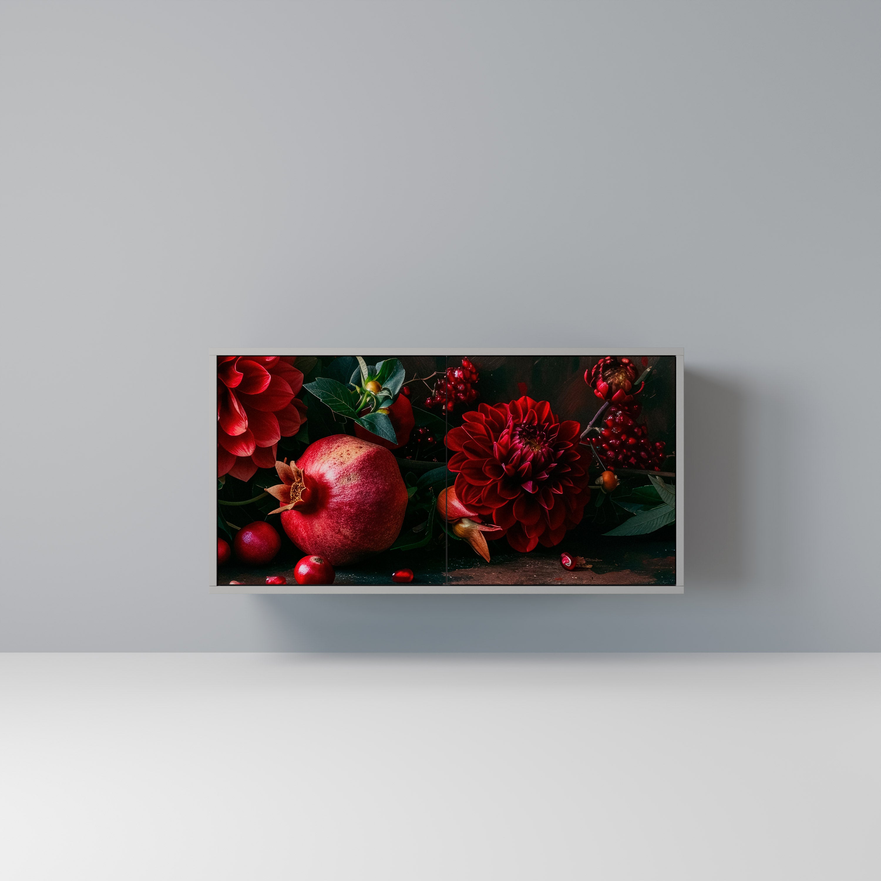DAHLIAS AND POMEGRANATES 2-Door Sideboard in Grey Finish