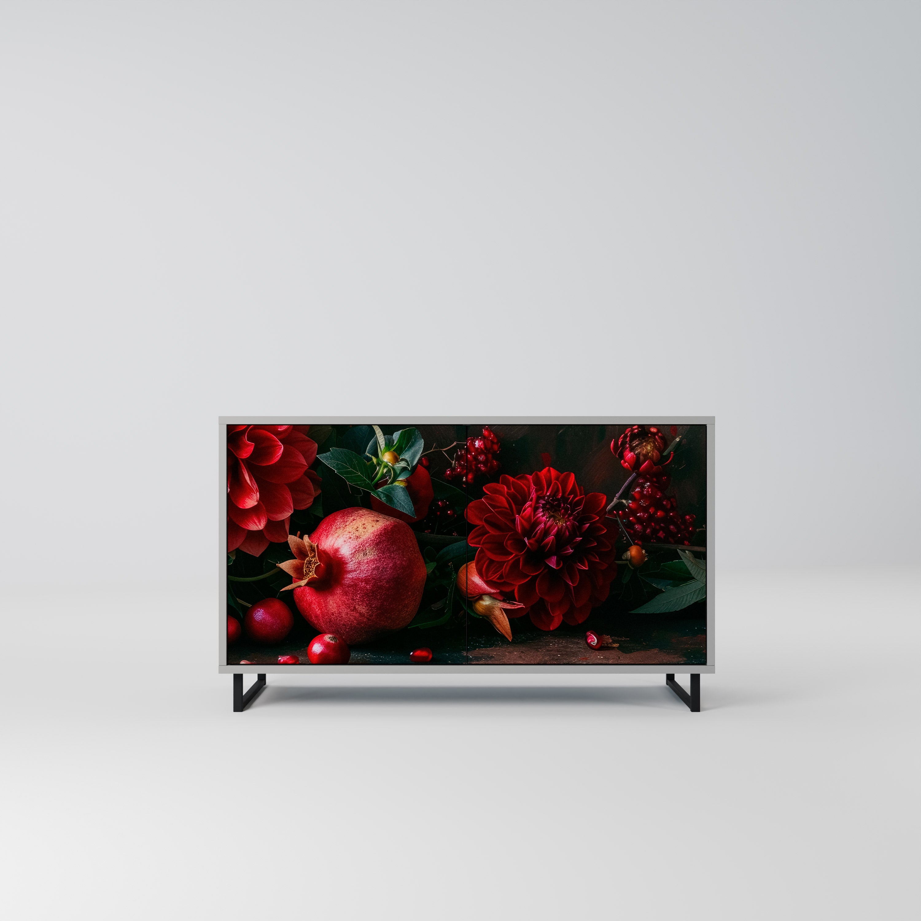 DAHLIAS AND POMEGRANATES 2-Door Sideboard in Grey Finish