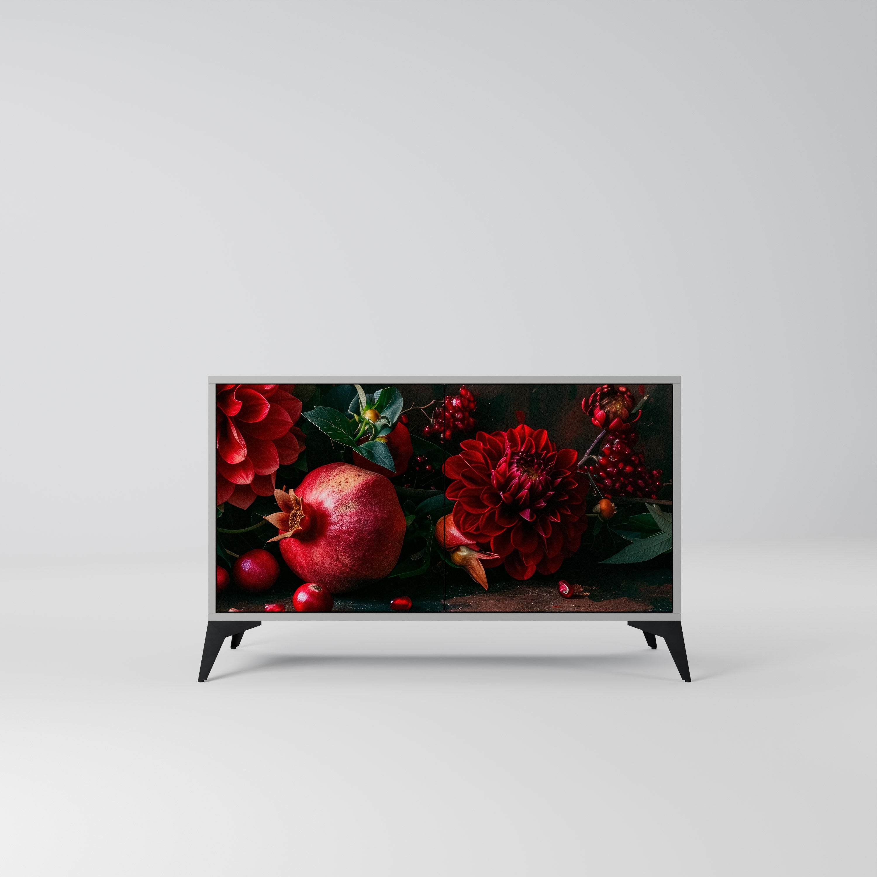 DAHLIAS AND POMEGRANATES 2-Door Sideboard in Grey Finish