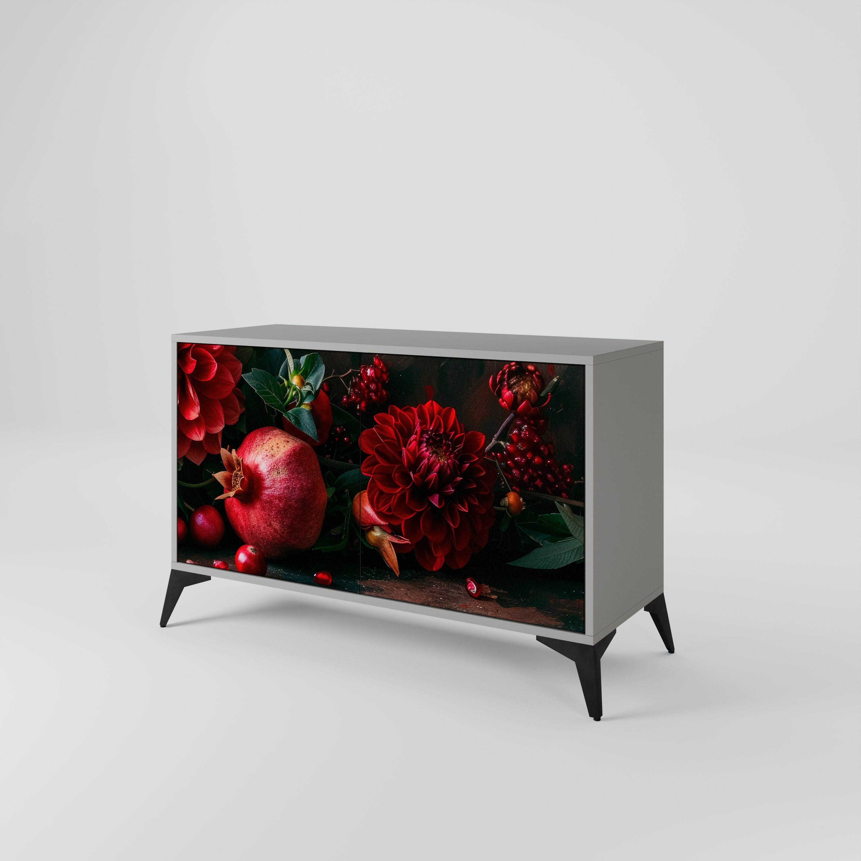 DAHLIAS AND POMEGRANATES 2-Door Sideboard in Grey Finish