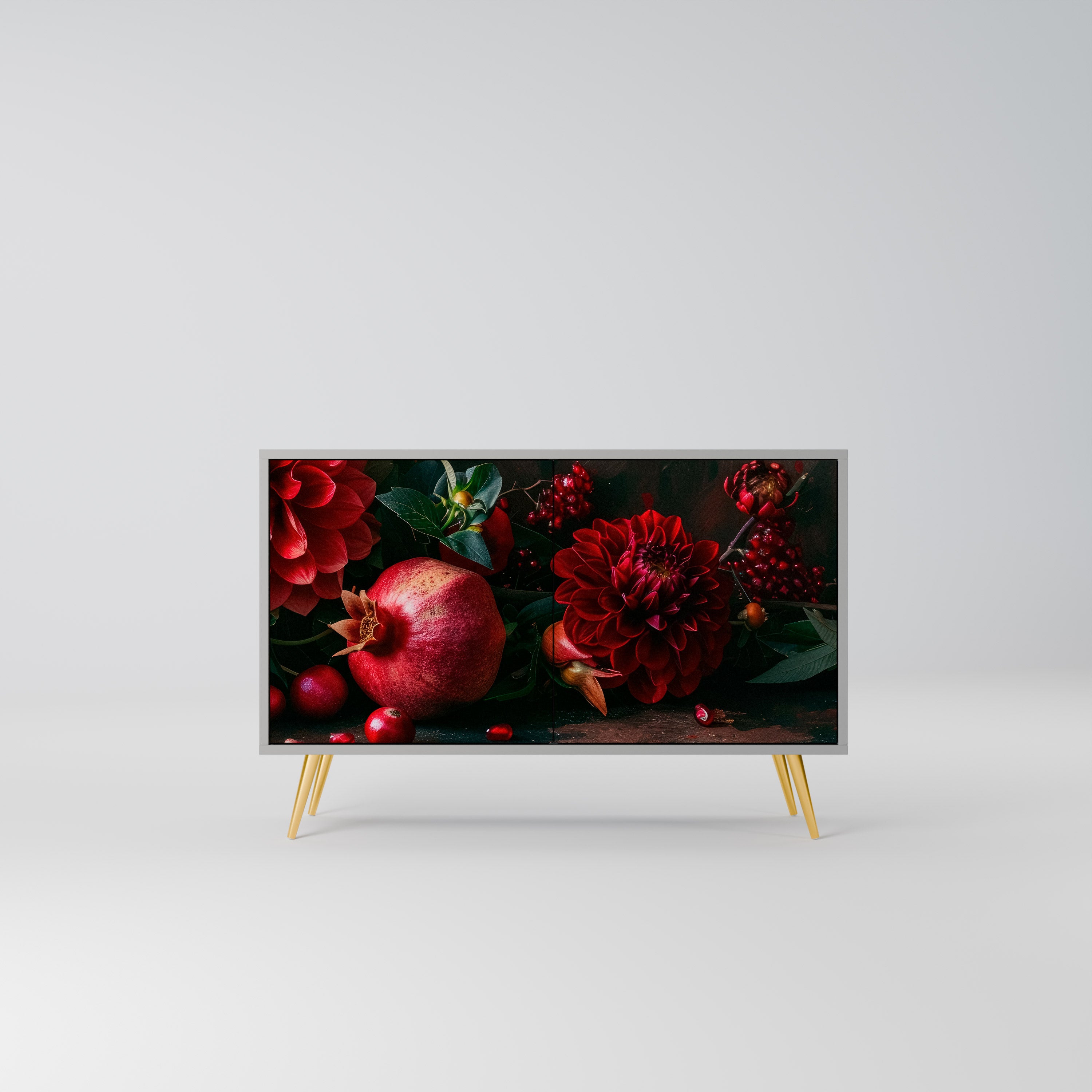 DAHLIAS AND POMEGRANATES 2-Door Sideboard in Grey Finish