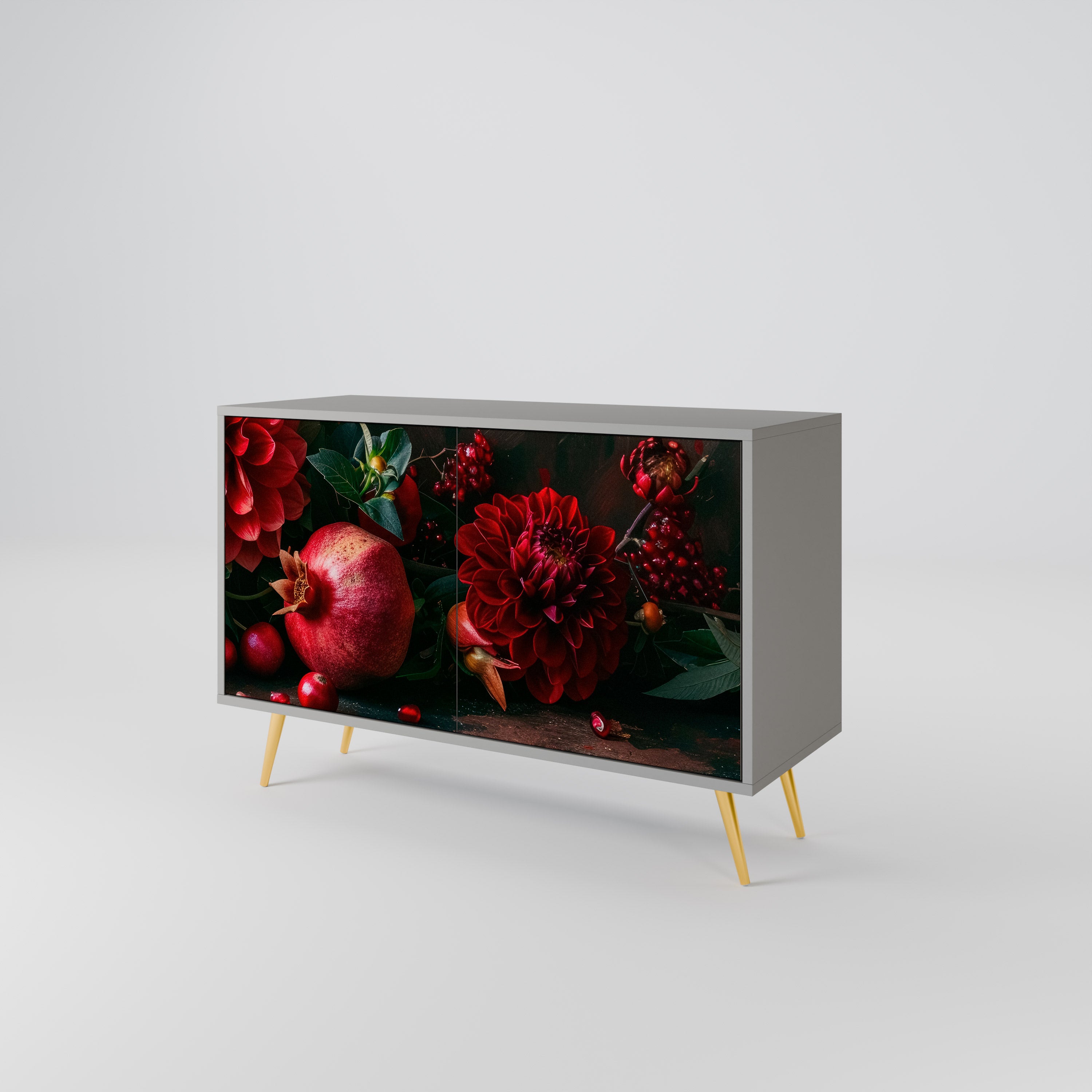 DAHLIAS AND POMEGRANATES 2-Door Sideboard in Grey Finish