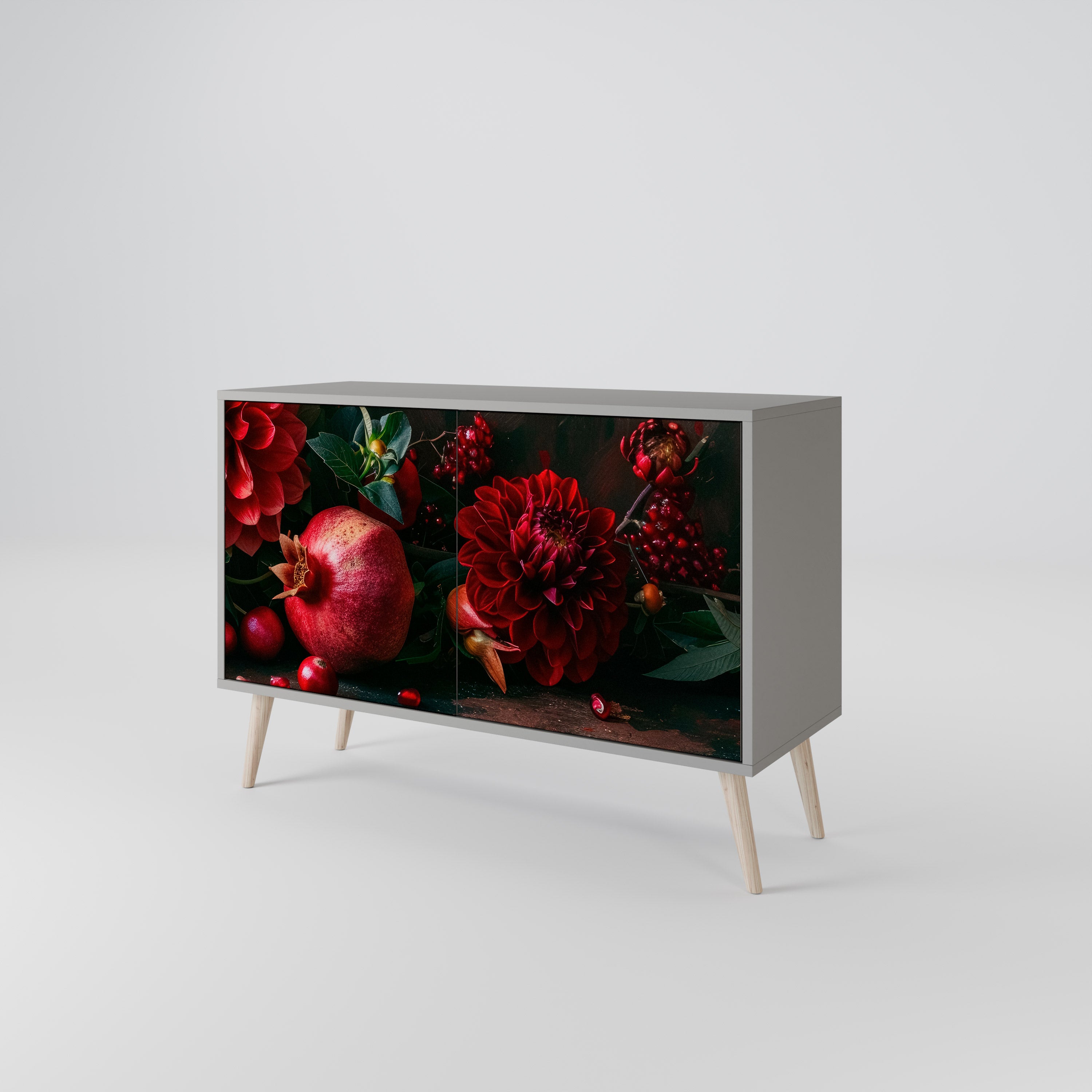 DAHLIAS AND POMEGRANATES 2-Door Sideboard in Grey Finish