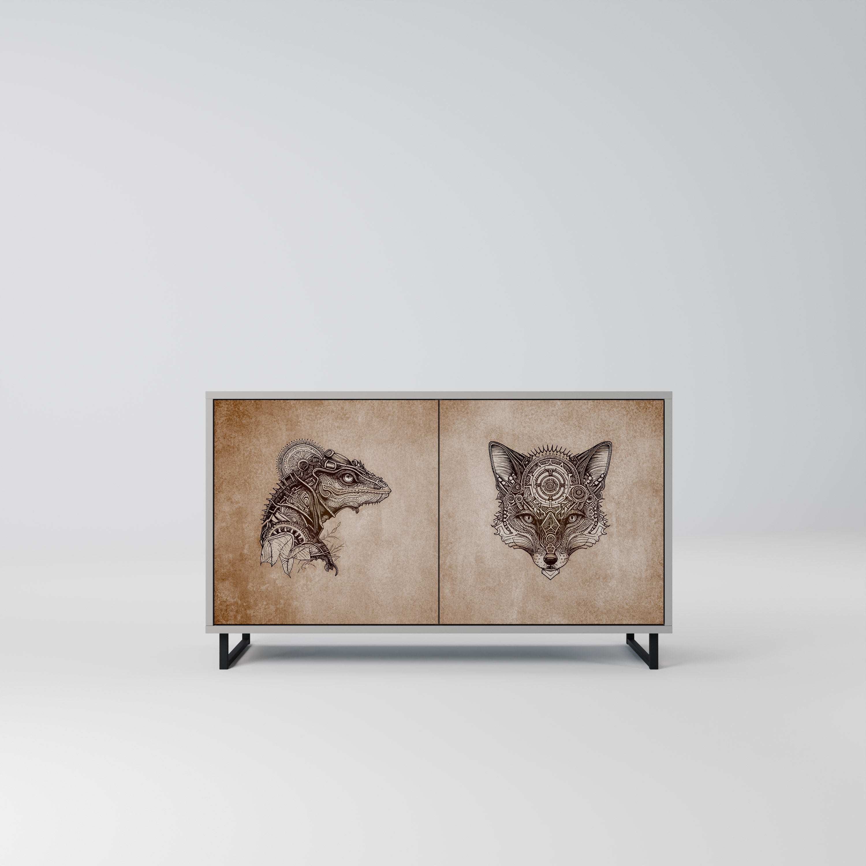 STEAMPUNK CLAN 2-Door Sideboard in Grey Finish